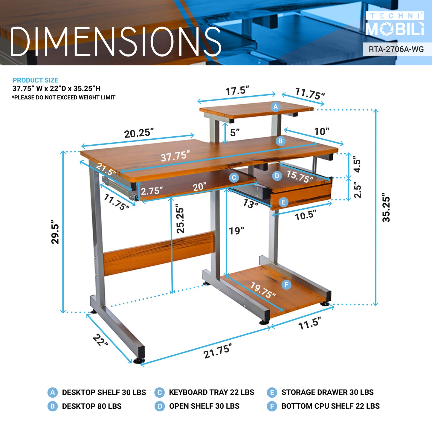 Sophisticated Woodgrain Computer Workstation Desk with Storage