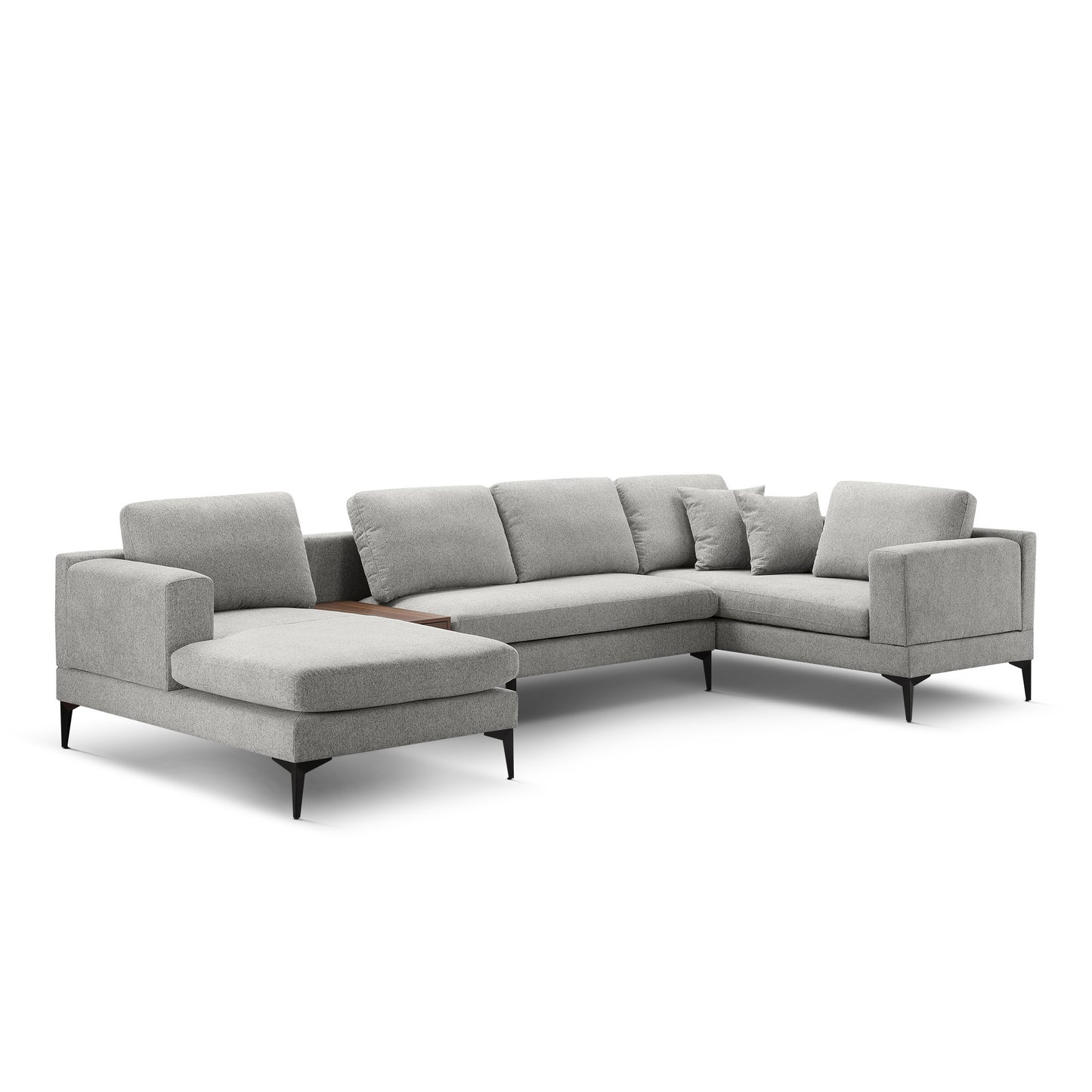 3-Piece U-Shape Upholstered Sectional Sofa Set with Reversible Chaise Lounge, Gray Texture