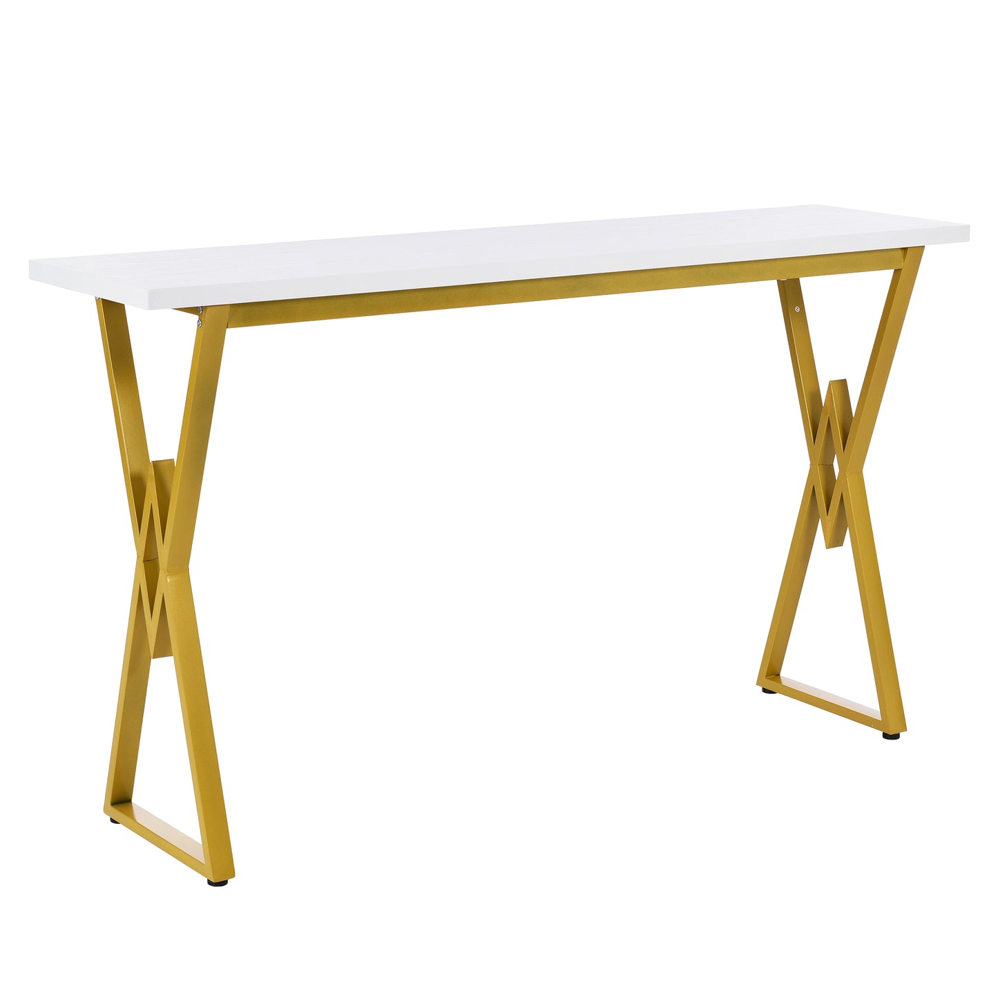 Modern 4-Piece Counter Height Extra Long Console Bar Dining Table Set with 3 Padded Stools for Small Places, Gold