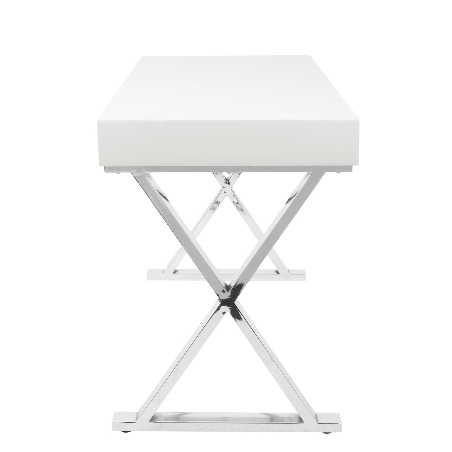 LumiSource Modern White Desk with Chrome X-Base