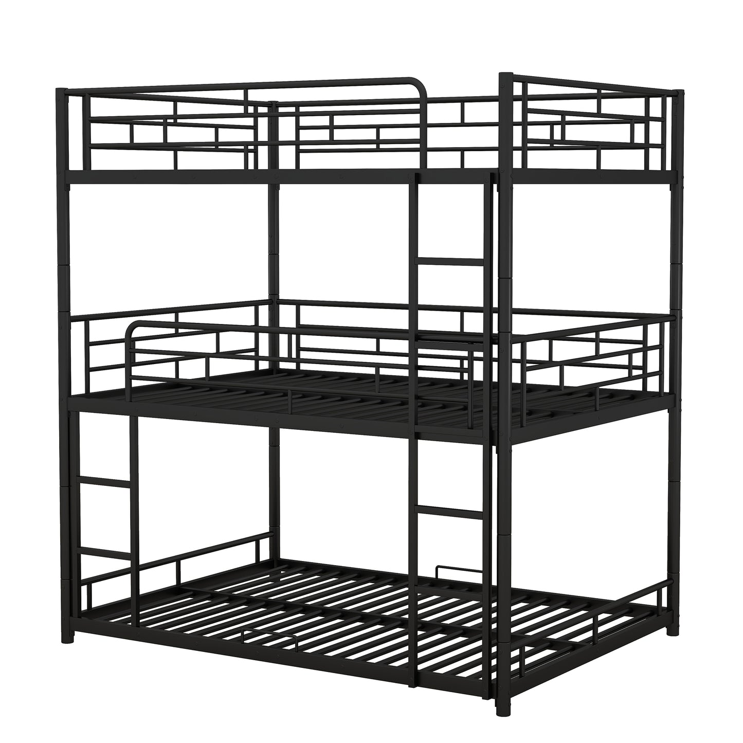 Durable Steel Full Size Triple Bunk Bed in Elegant Black