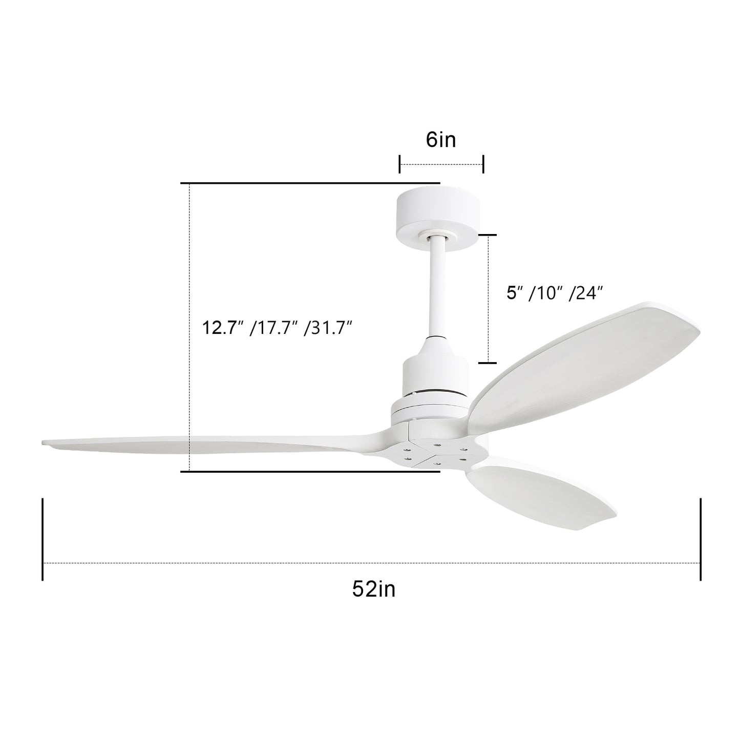 52 Modern Wood Blade Low Profile Ceiling Fan with Remote Control - Ideal for Patio Living Room