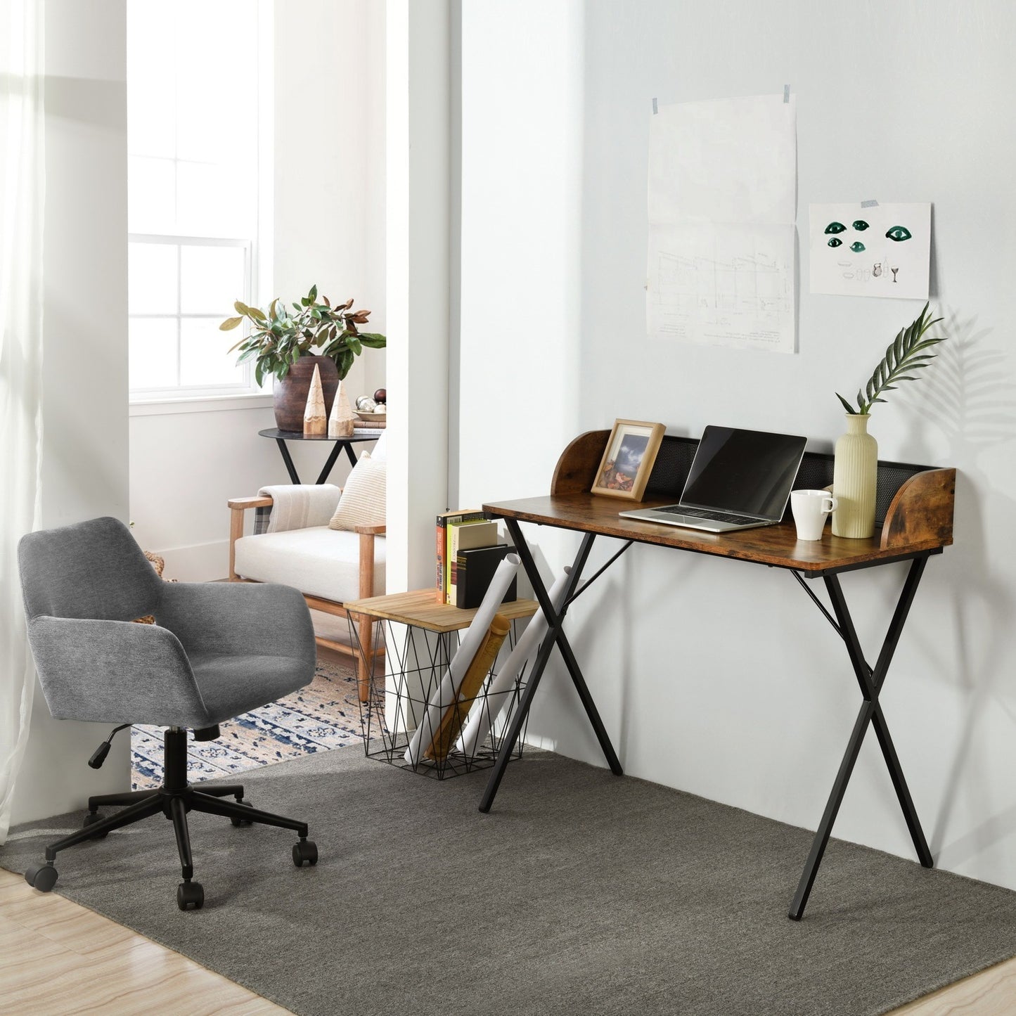 Rectangular Black Computer Desk with Sturdy Metal Legs