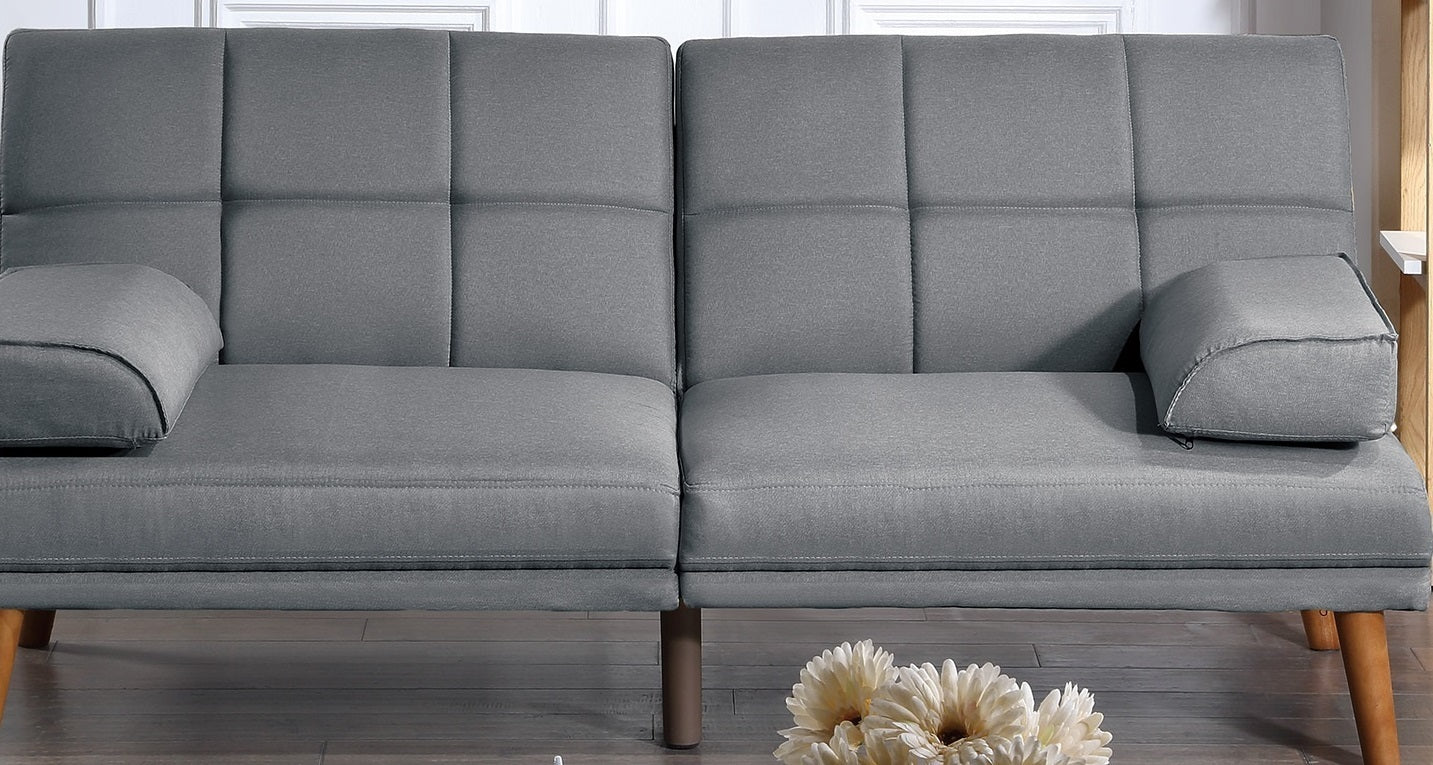 Blue Grey Polyfiber Adjustable Sectional Sofa Set with Tufted Back and Solid Wood Legs