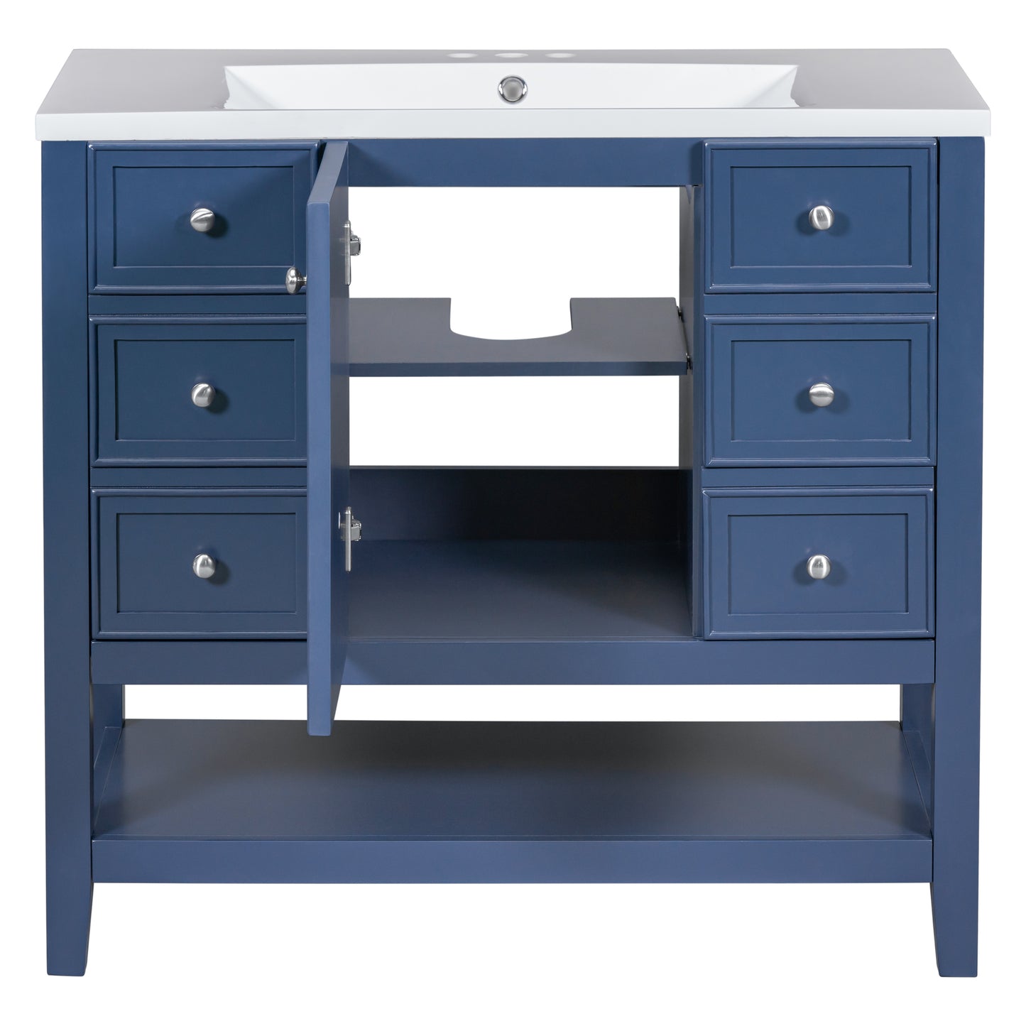 36" Bathroom Vanity with Sink Combo, One Cabinet and Three Drawers, Solid Wood and MDF Board, Blue