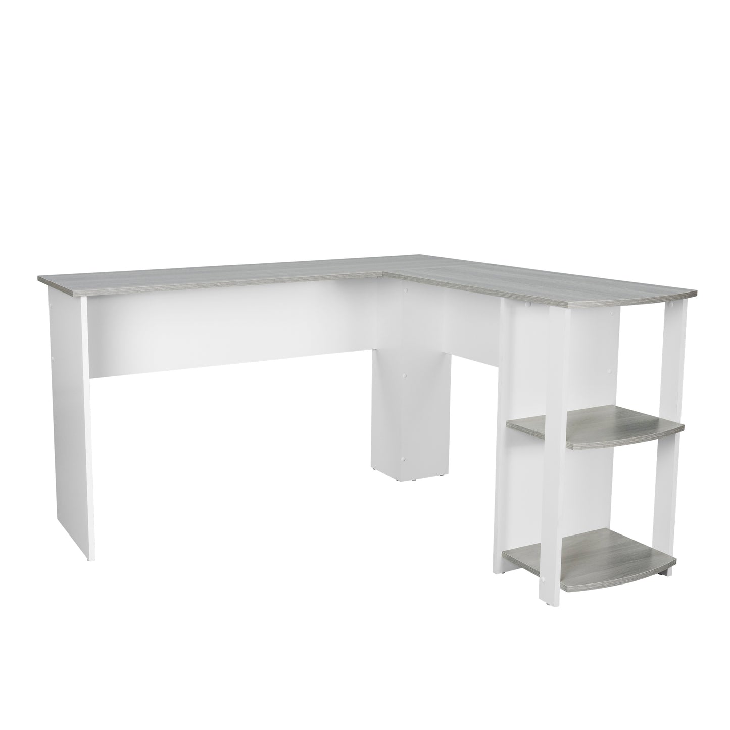 Grey L-Shaped Desk with Convenient Side Shelves