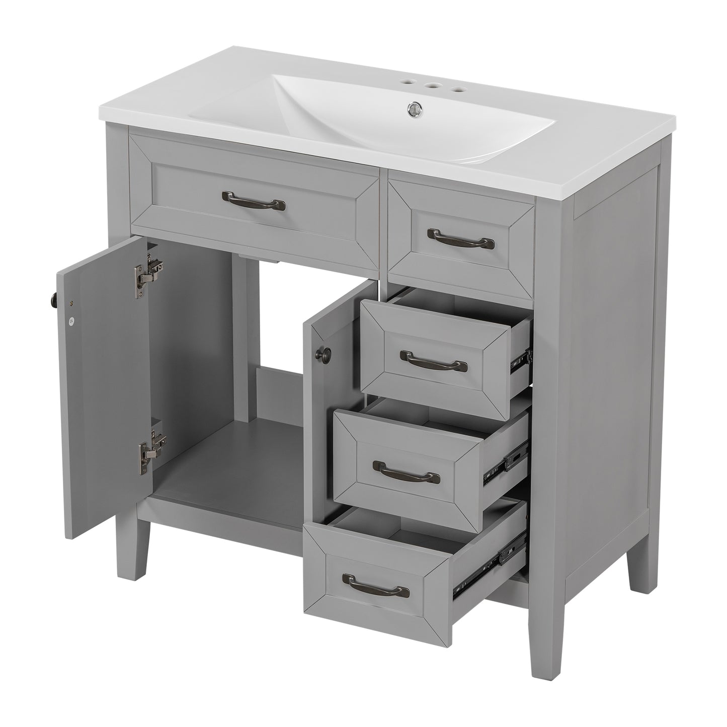 36" Bathroom Vanity with Sink Combo, Bathroom Cabinet with Drawers, Solid Frame and MDF Board, Grey