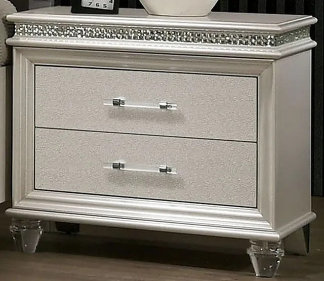 Classic Pearl White 1pc Nightstand Only Contemporary Solid wood 2-Drawers Felt-lined Top English Dovetail Acrylic Legs & Pull Handle