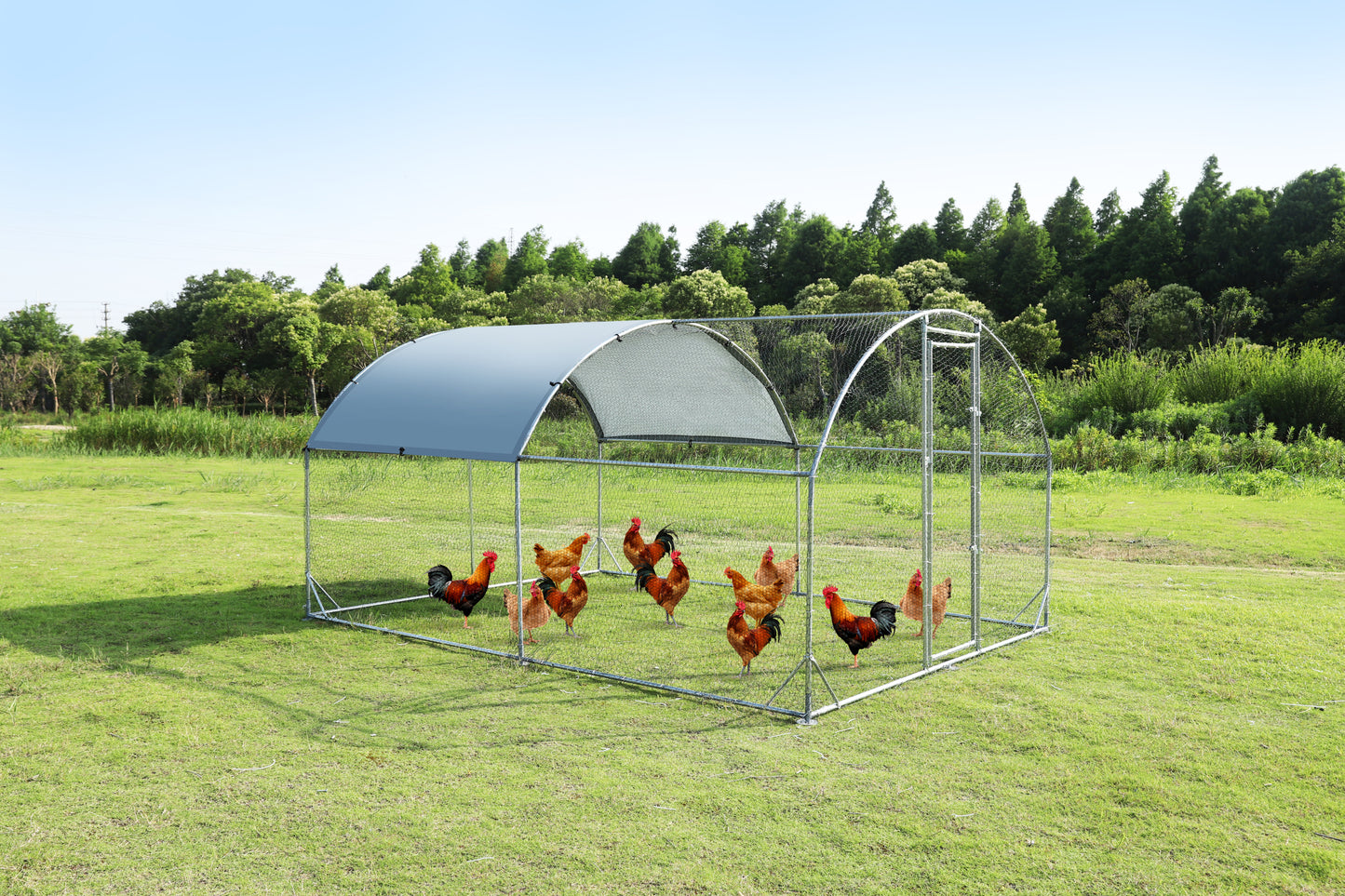 Large metal chicken coop upgrade three support steel wire impregnated plastic net cage, Oxford cloth silver plated waterproof UV protection, duck rabbit sheep bird outdoor house 9.2'W x 12.5'L x 6.5'H