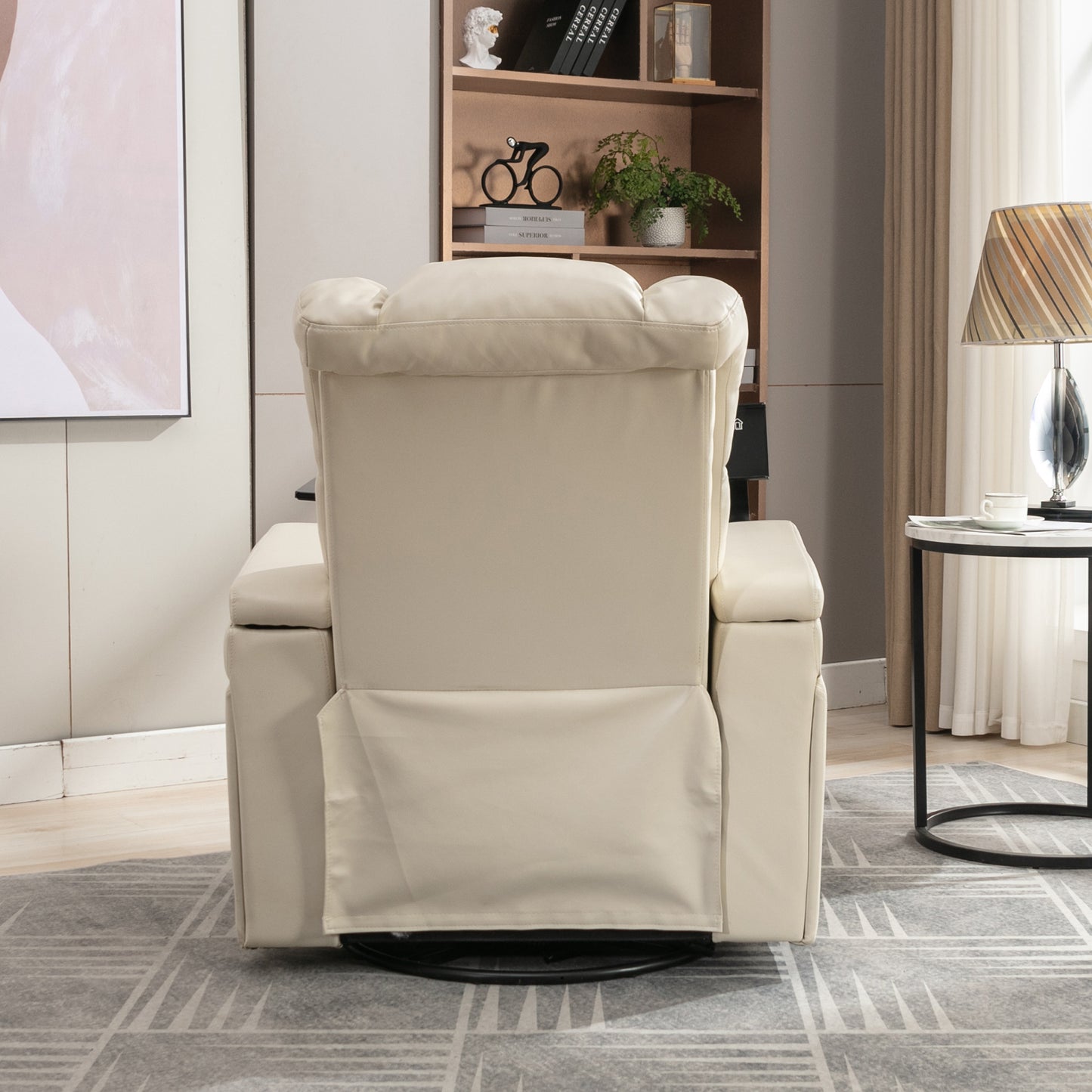 Power Recliner with Swivel, Cup Holder, USB Port, and Tray Table, White