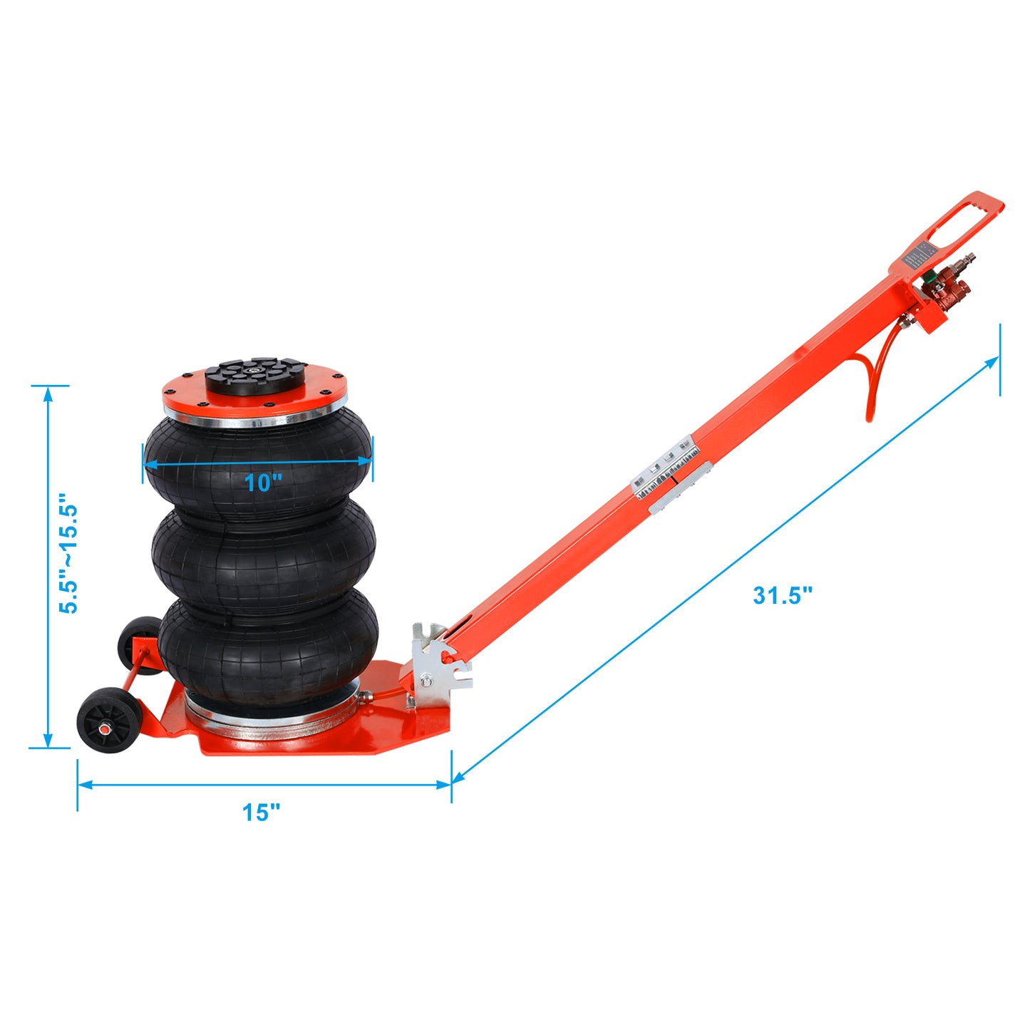 3T Triple Bag Air Jack ,Pneumatic Jack 3 bag ,lifting 16in capacity  6600lbs,easy-collapsing Terrain,Red color