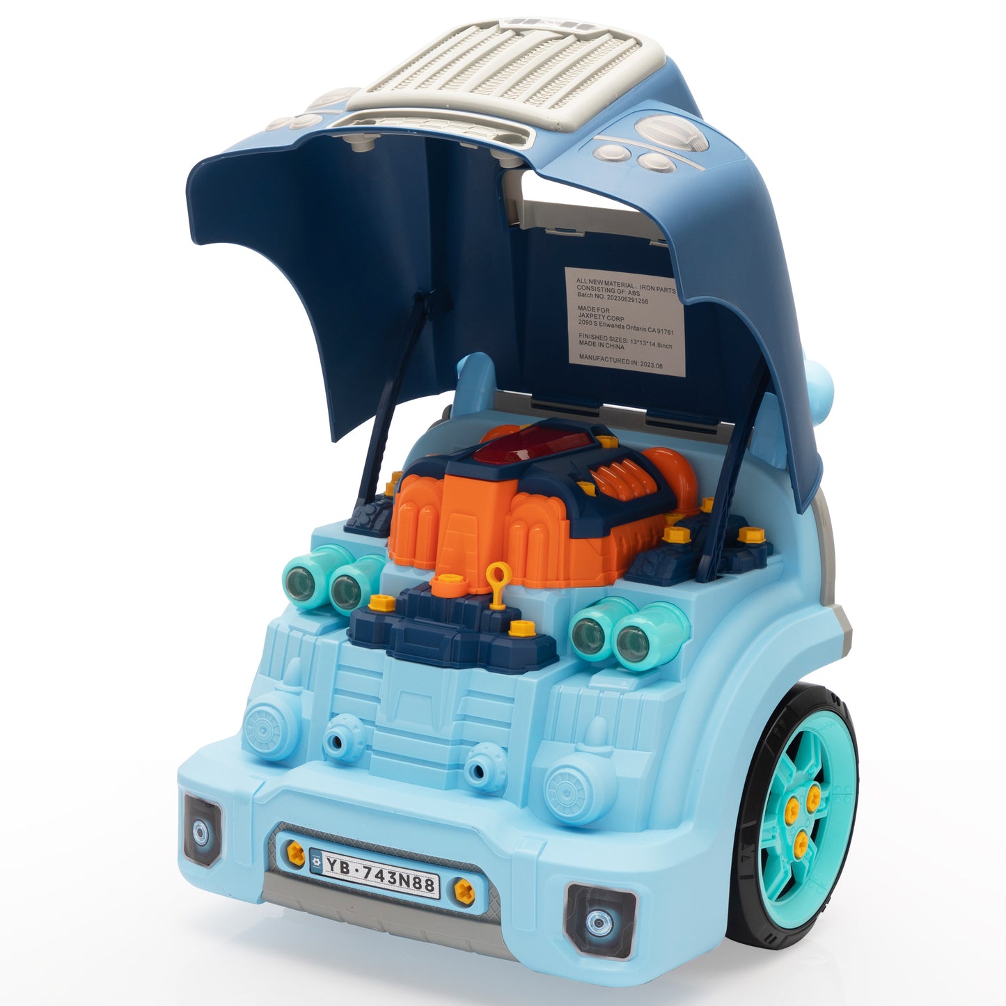 Large Truck Engine Toy and Mechanic Repair Set with Light and Sound Effects for Kids, Blue