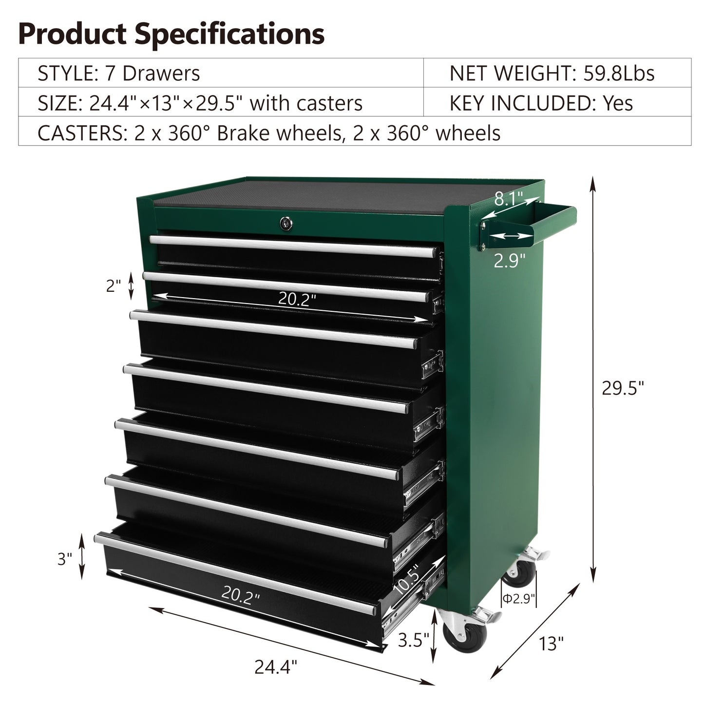 7-Drawer Rolling Tool Cart, Rolling Tool Box on Wheels, Lockable Home Repair Tool Storage Organizer, Tool Chest Cabinet for Mechanic, Garage