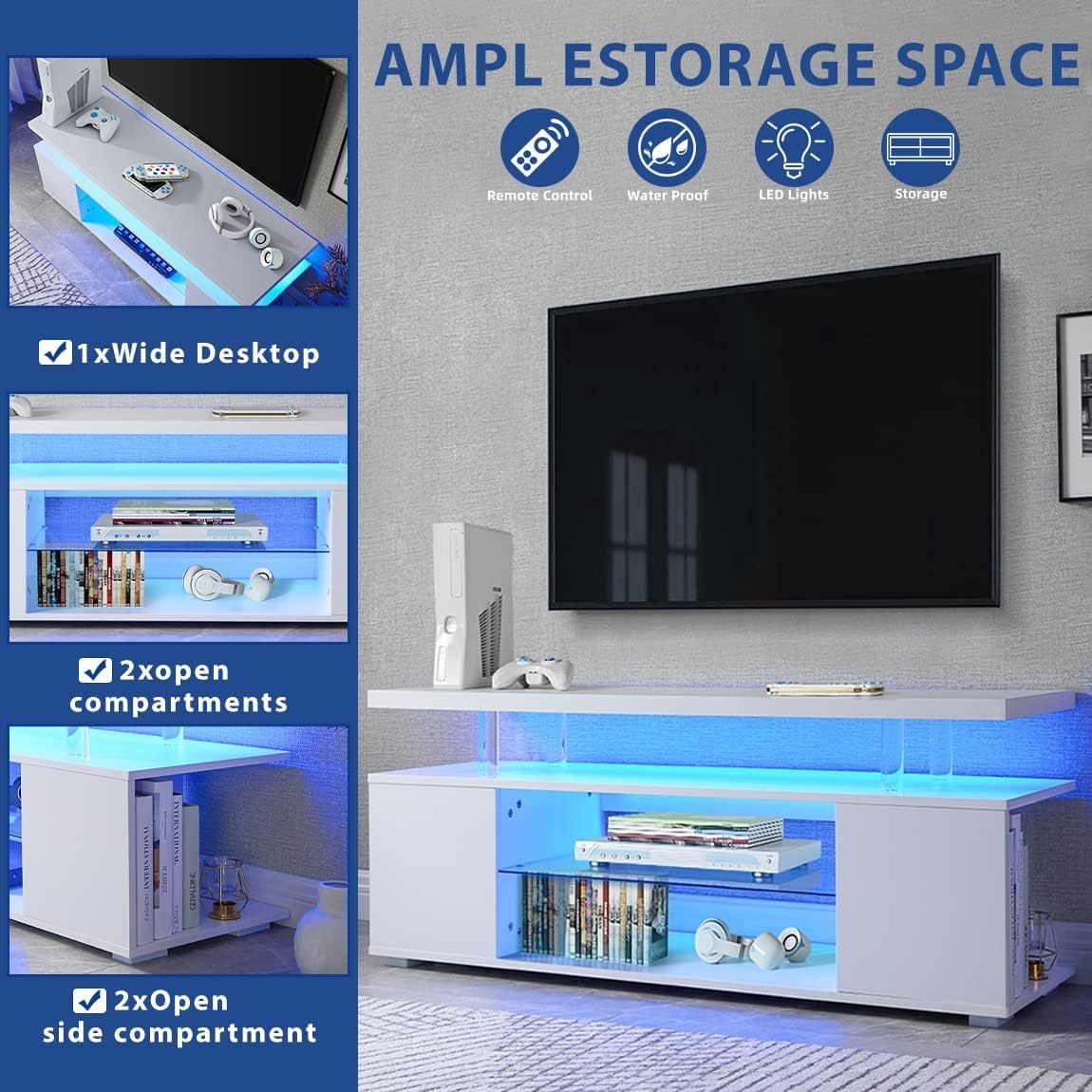 TV Stand with Color-Contrasting Design and Spacious Storage Unit