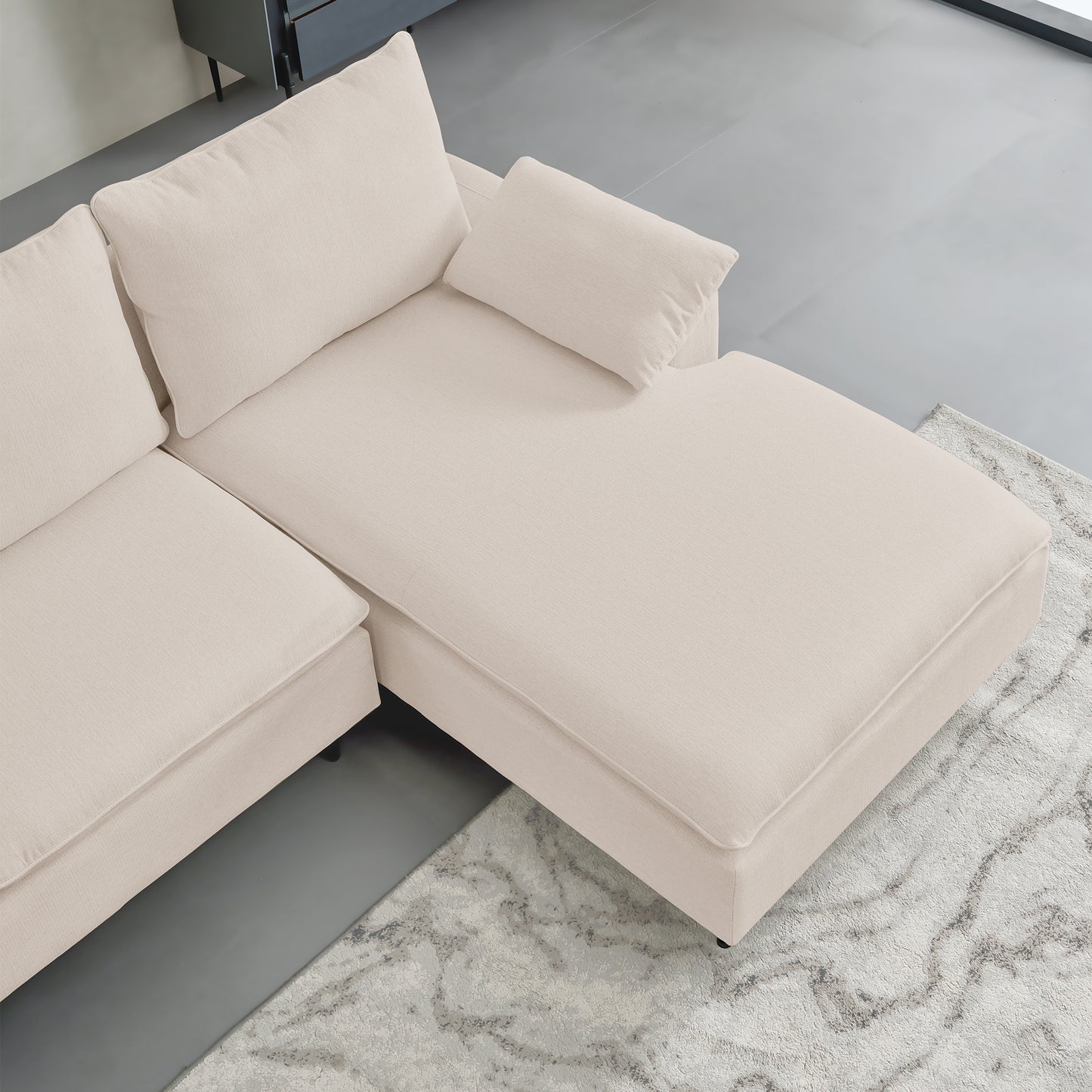 L-Shaped linen sectional sofa with left chaise(right-facing chaise),Beige