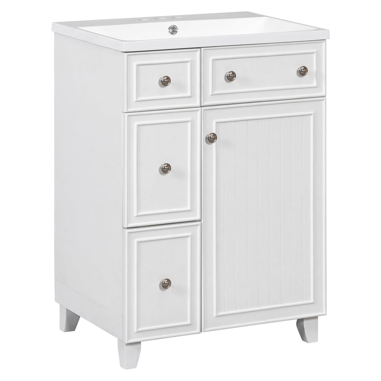 24-Inch Bathroom Vanity Cabinet with Resin Integrated Sink, 2 Drawers, 1 Door – Easy to Clean, Ample Storage Space