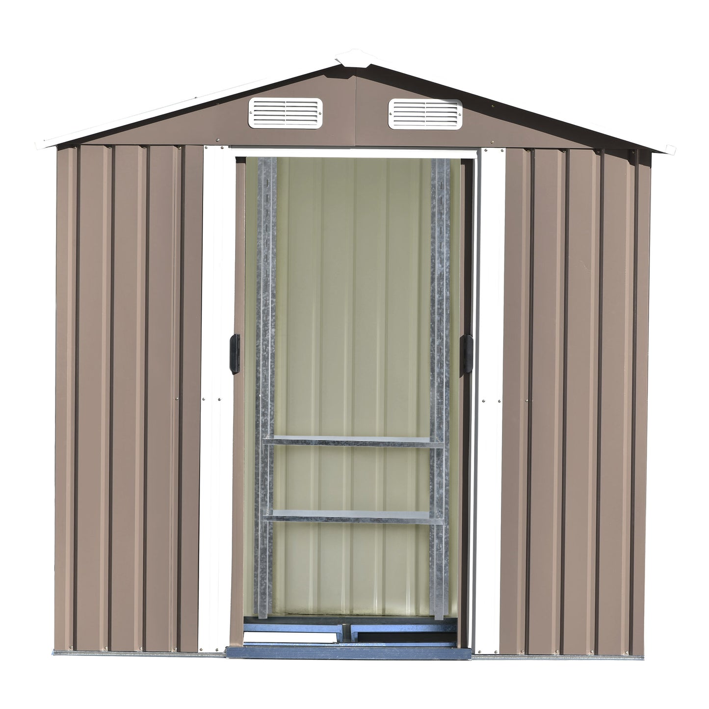 Patio 6ft x4ft Bike Shed Garden Shed, Metal Storage Shed with Adjustable Shelf and Lockable Door, Tool Cabinet with Vents and Foundation for Backyard, Lawn, Garden, Brown