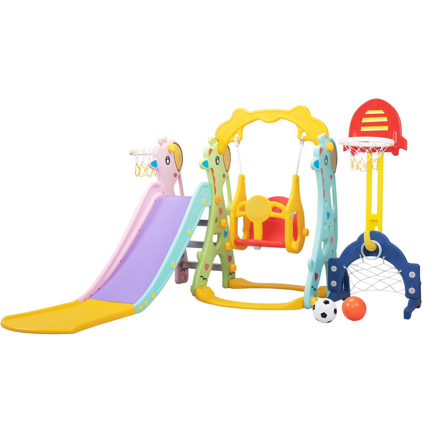 5-in-1 Giraffe-Themed Toddler Playground Set with Slide, Swing, and Ball Games