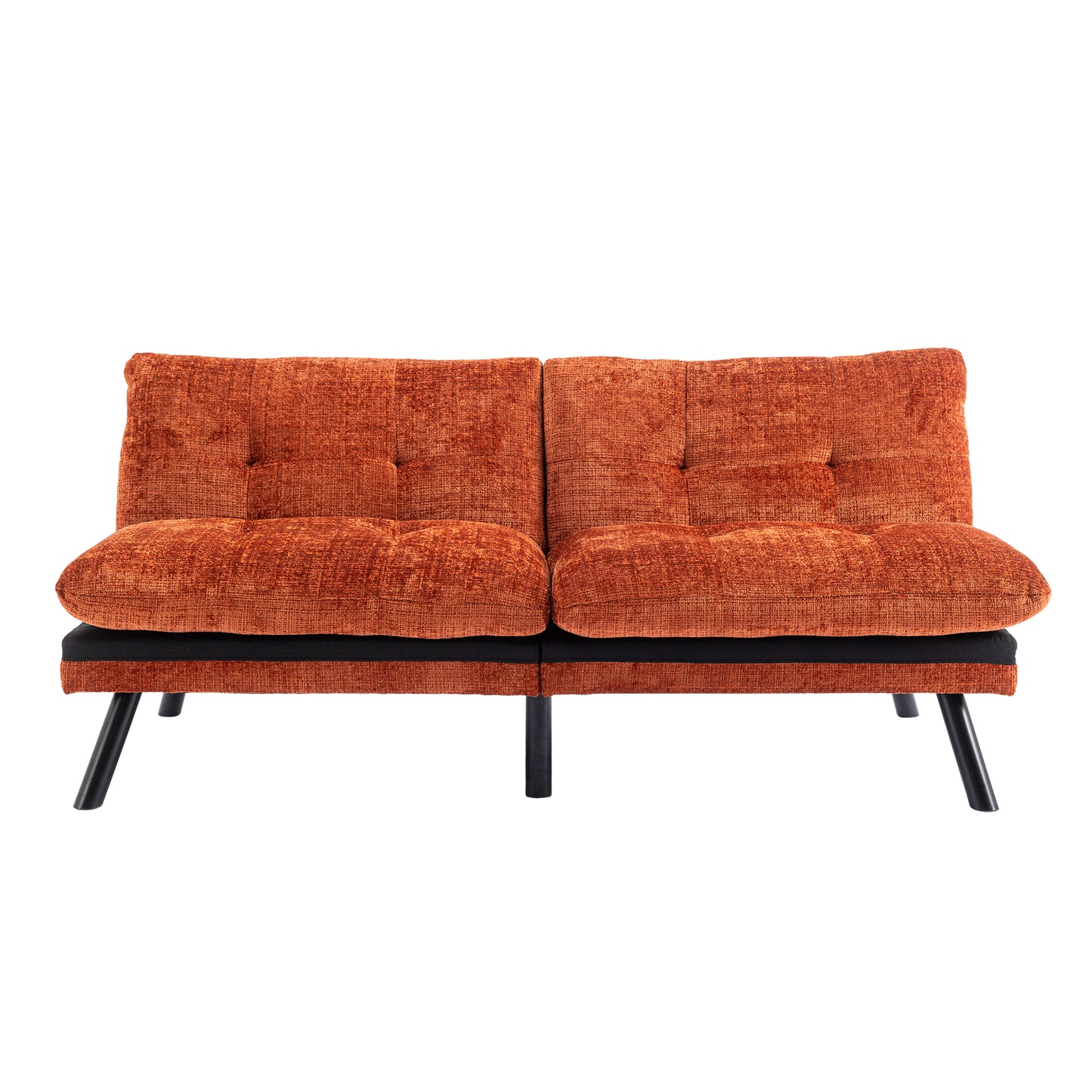 Convertible Sofa Bed  Loveseat Futon Bed Breathable Adjustable Lounge Couch with Metal Legs,Futon Sets for Compact Living Space  Chenille- Orange