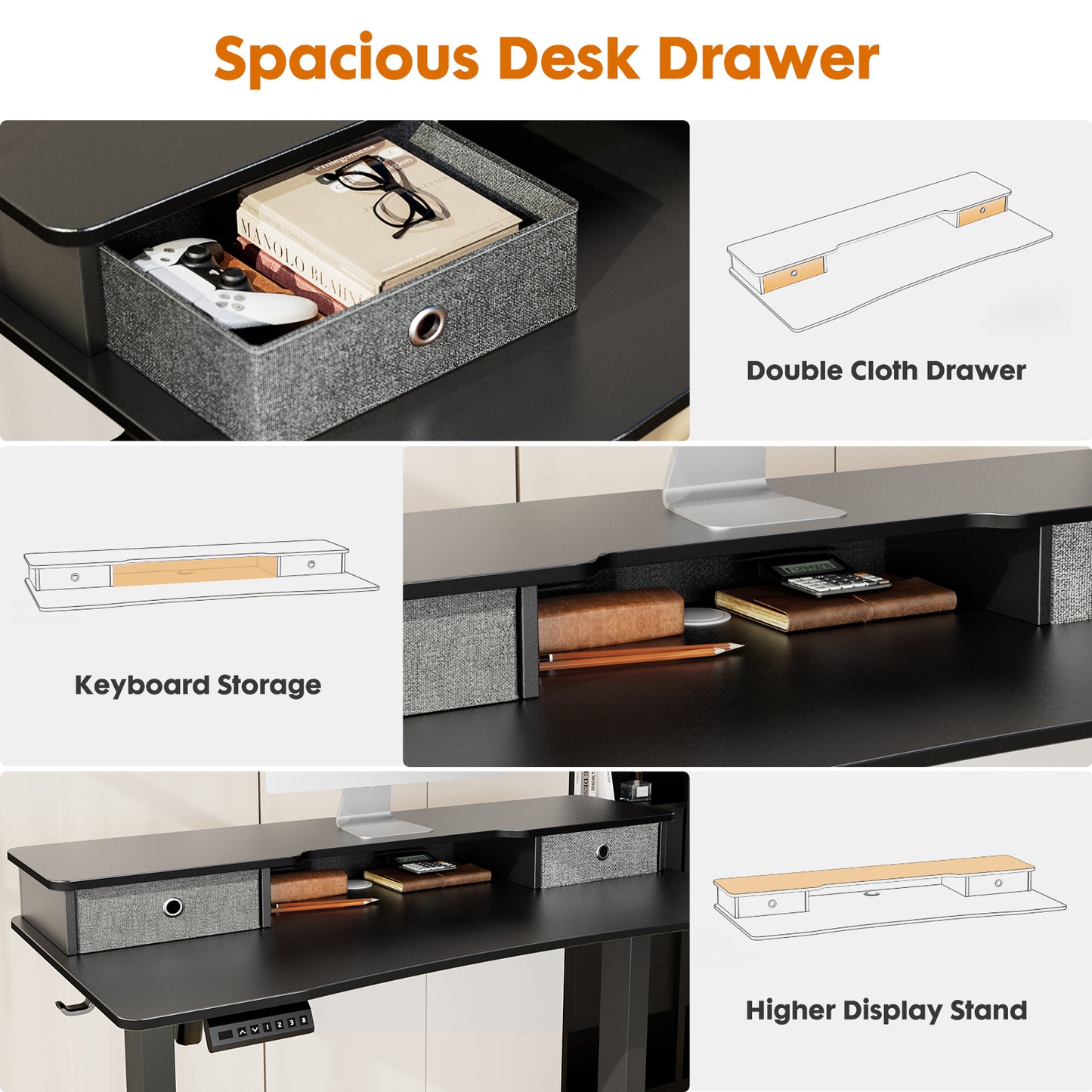 Ergonomic Electric Sit-Stand Desk with Storage and Double Drawers by Sweetcrispy