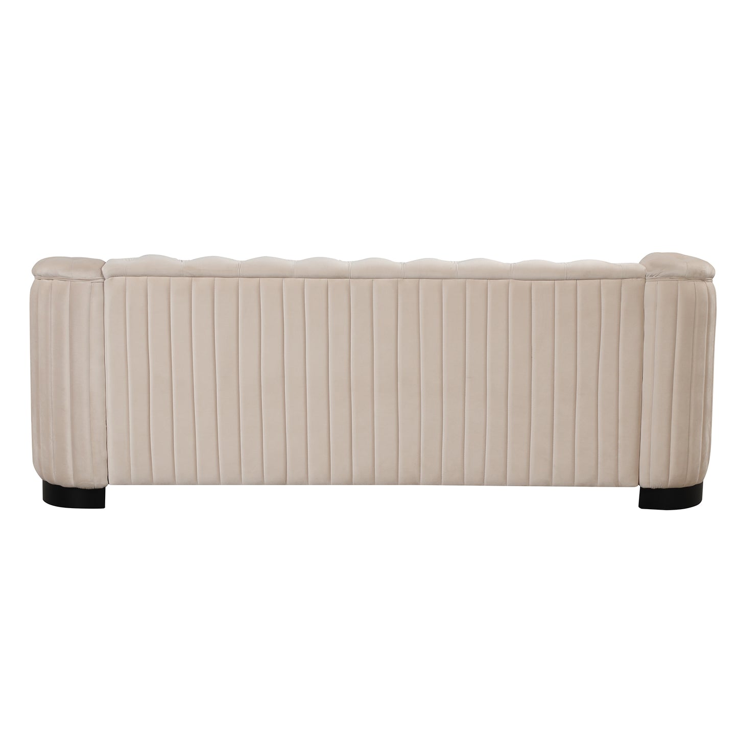 82-Inch Beige Velvet Upholstered Mid Century Modern 3-Seater Sofa with Rubber Wood Legs