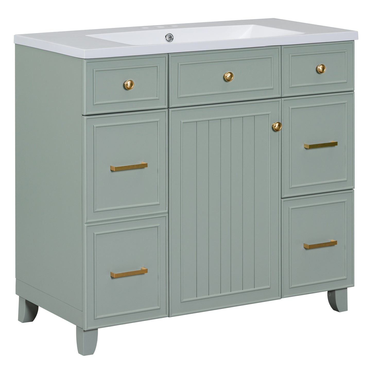 36" Bathroom Vanity Cabinet with Sink Top Combo Set, Green, Single Sink, Shaker Cabinet with Soft Closing Door and Drawer