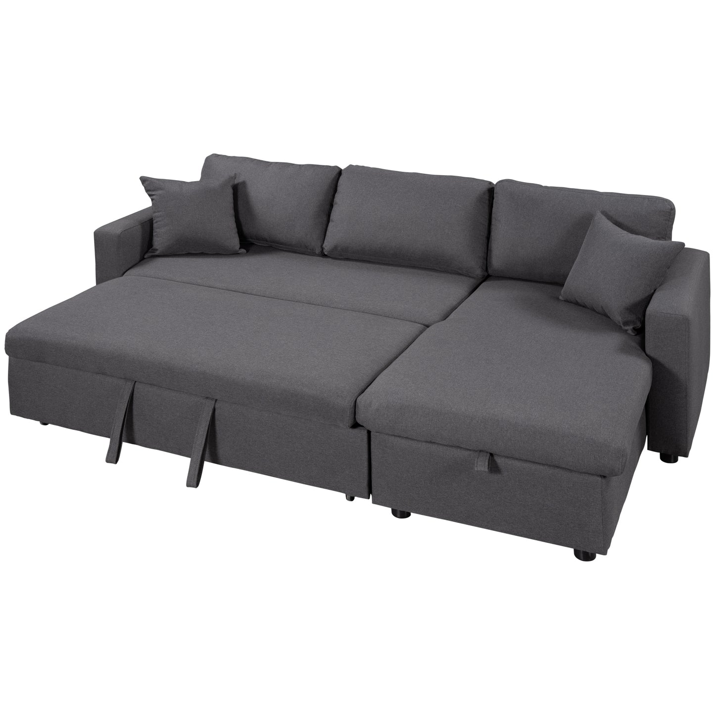 U_STYLE Upholstery  Sleeper Sectional Sofa Grey with Storage Space, 2 Tossing Cushions