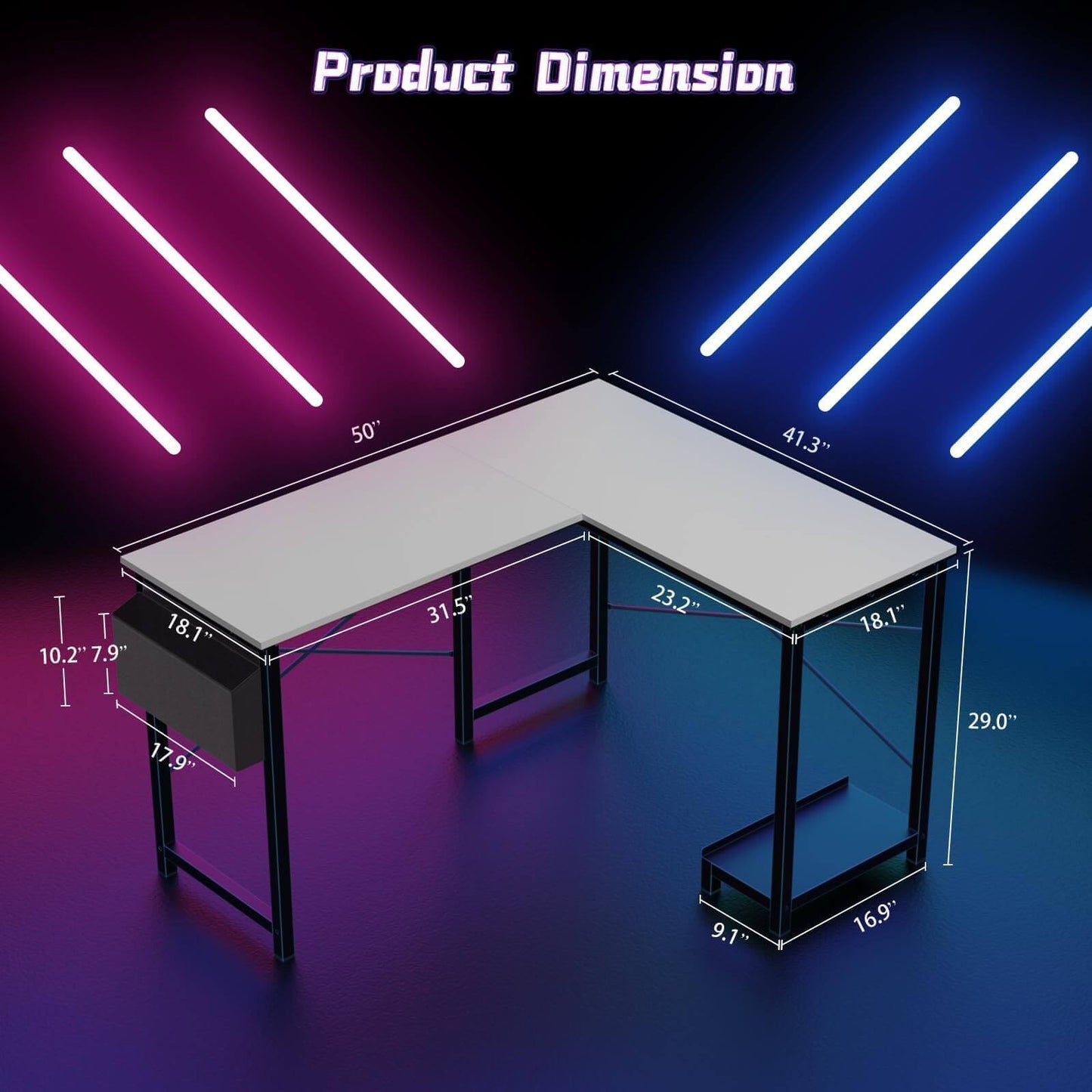 White Corner Gaming and Work Desk with Storage & CPU Tray