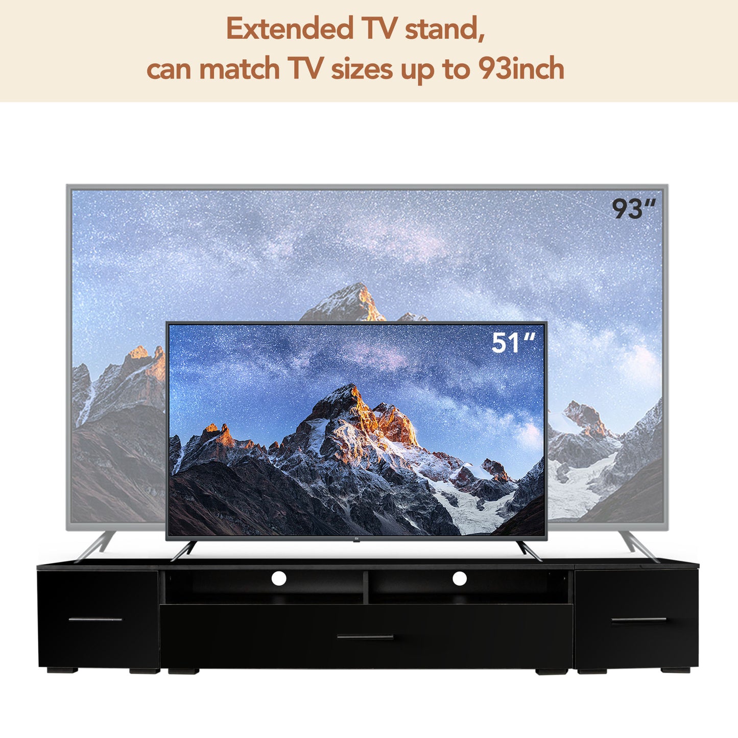 Modern LED TV Stand with Extended Design for 90+ Inch TVs