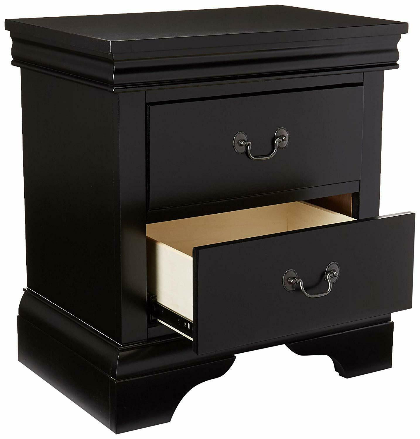 Contemporary Bedroom Furniture Nightstand Black Color 2 x Drawers Bed Side Table Pine wood