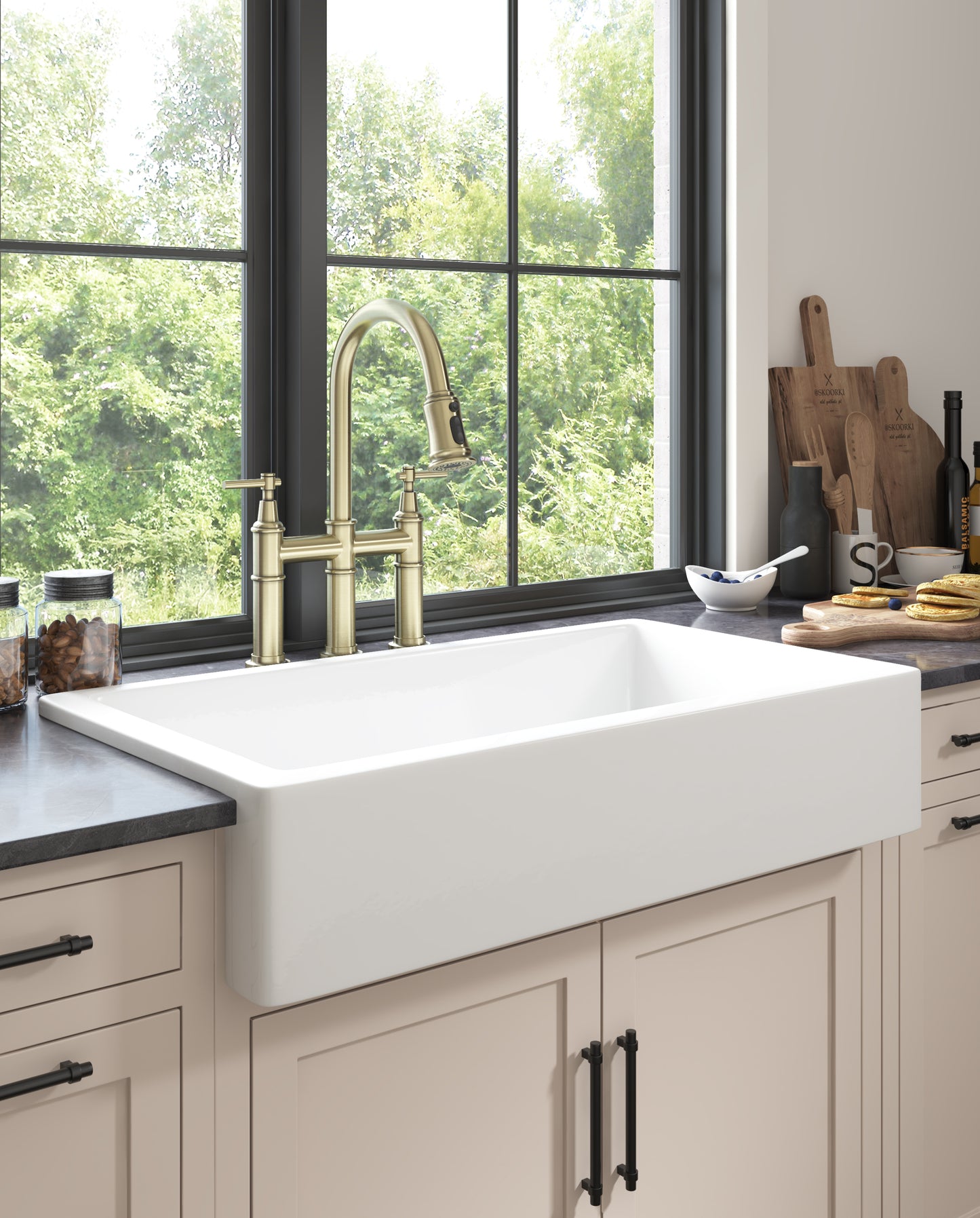 Farmhouse White Ceramic Kitchen Sink with Deep Bowls