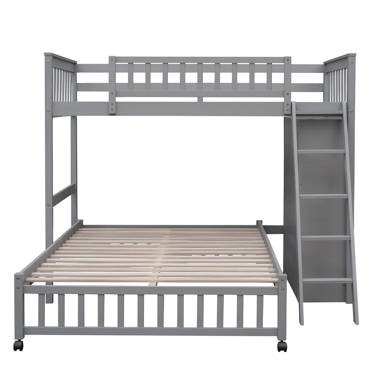 Gray Twin Over Full Bunk Bed With Storage Drawers And Wheels