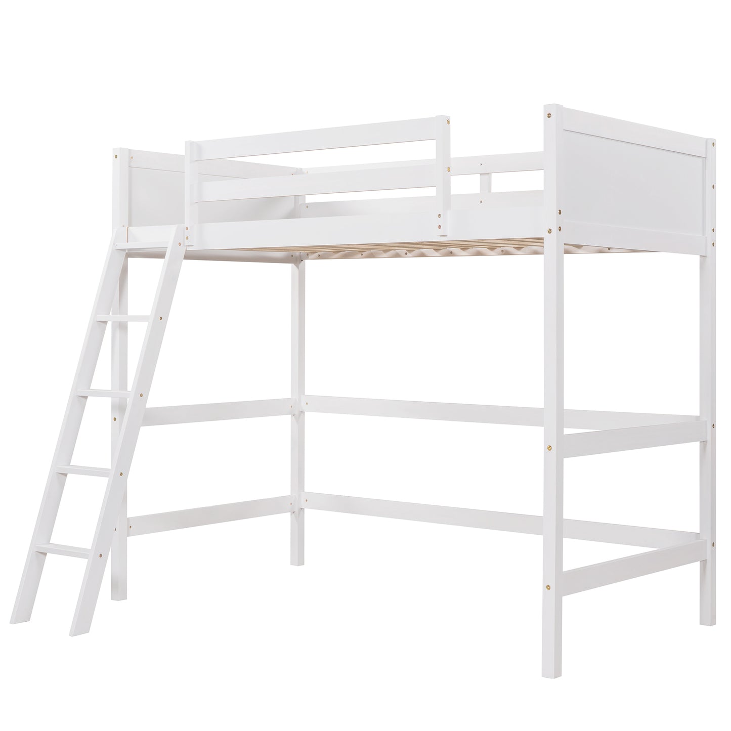 Solid Wood Twin Size Loft Bed with Ladder(White)(: WF191903AAK)