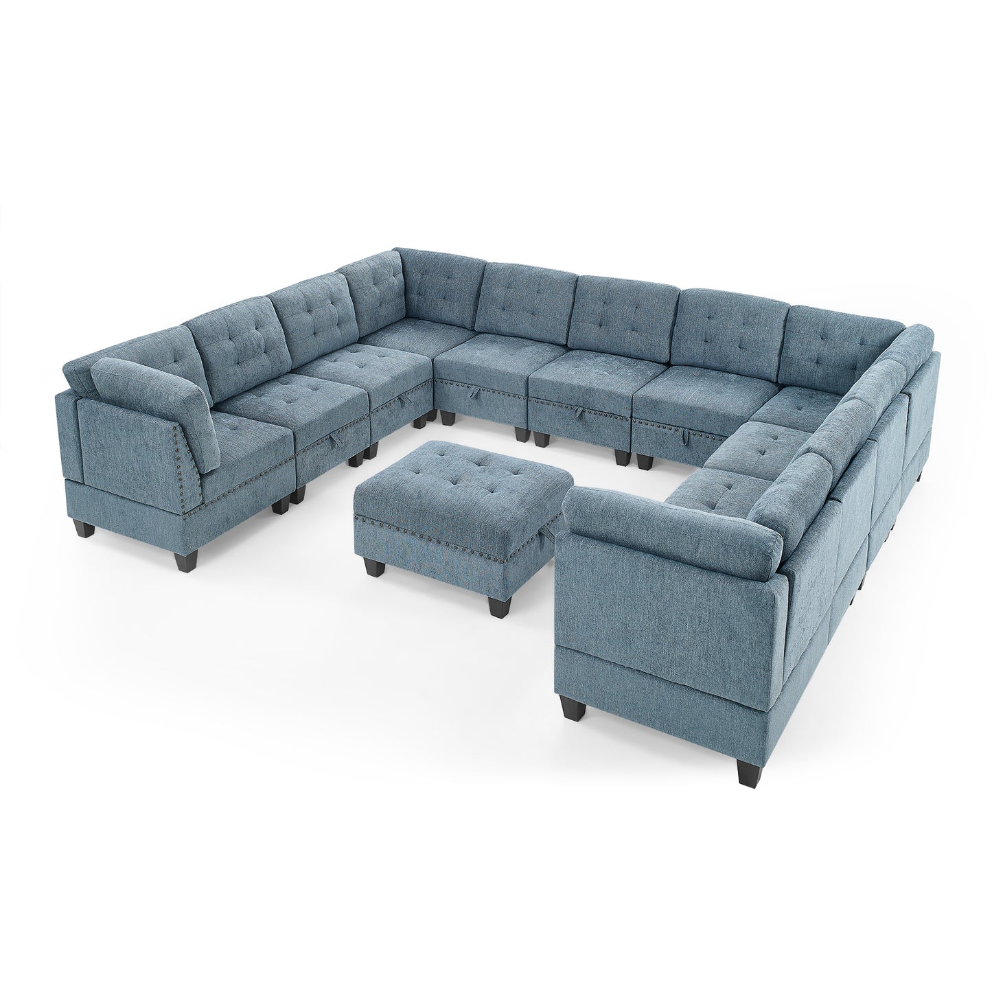 Navy Blue DIY Modular Sectional Sofa with Storage