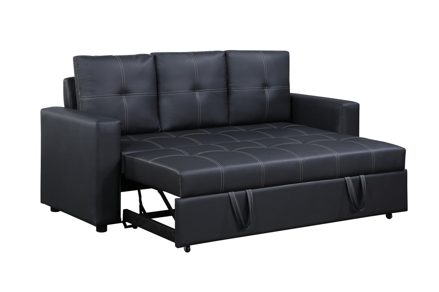 Aiden Black PU Leather Sleeper Sofa with Tufting