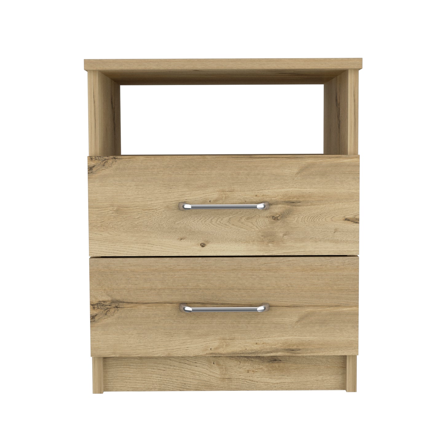 Nightstand Olienza, Two Drawers, One Shelf, Light Oak Finish