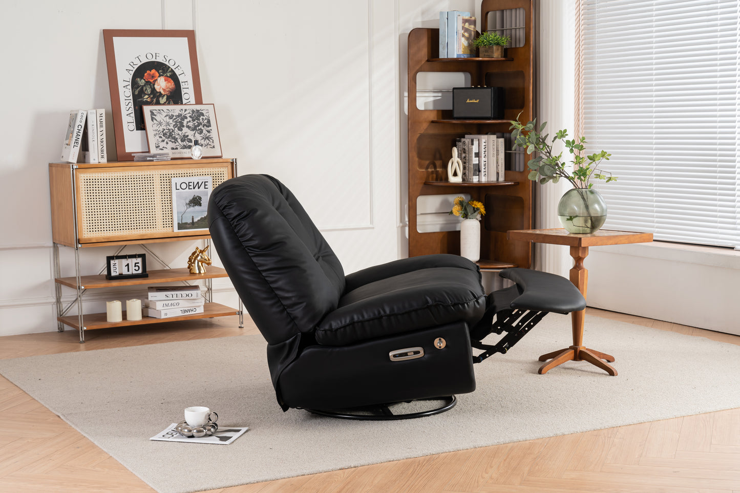 Luxurious Multi-Function Bluetooth Power Recliner Swivel Glider - Black PU