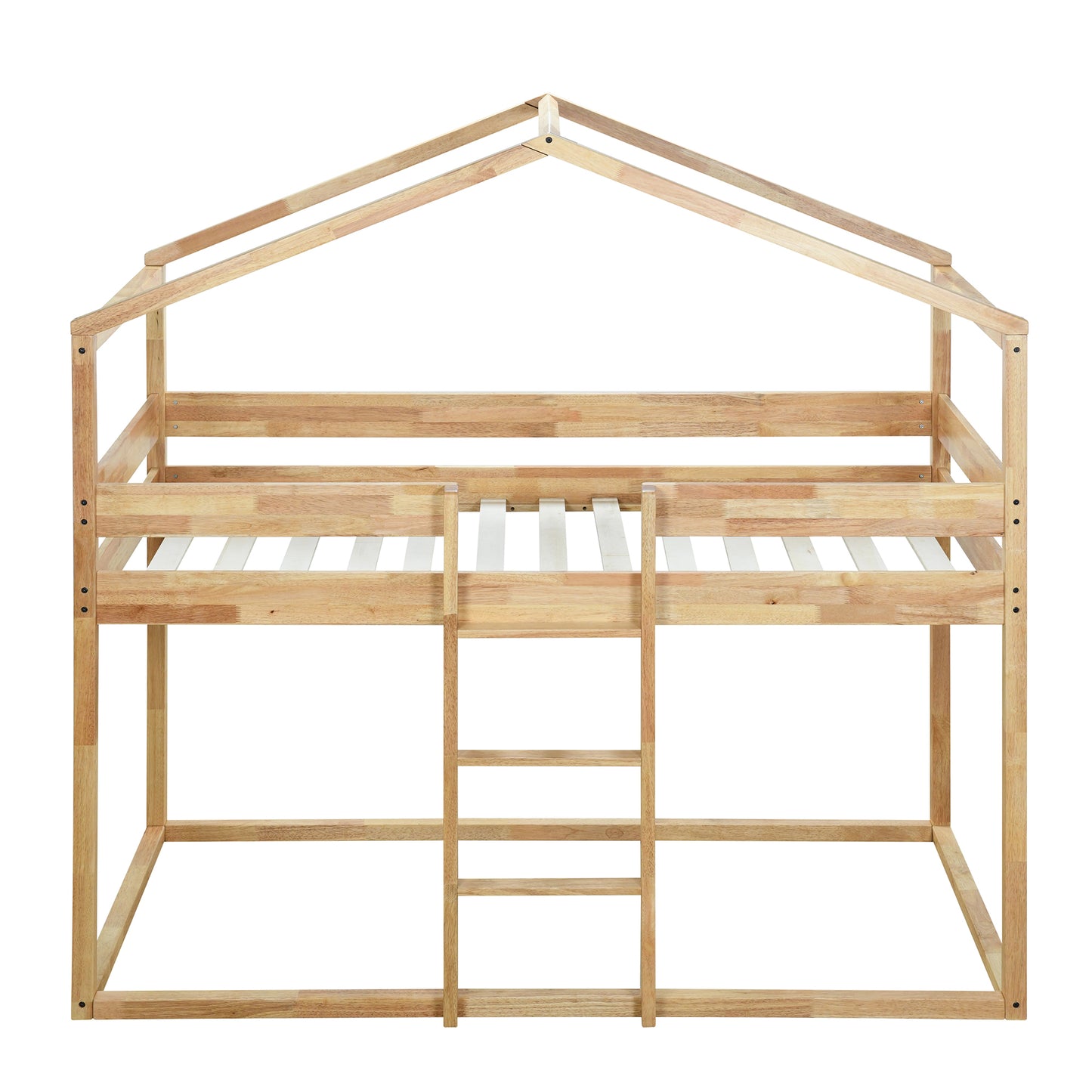 Natural Wood Twin Bunk Bed with Playful Tent in Rural Design