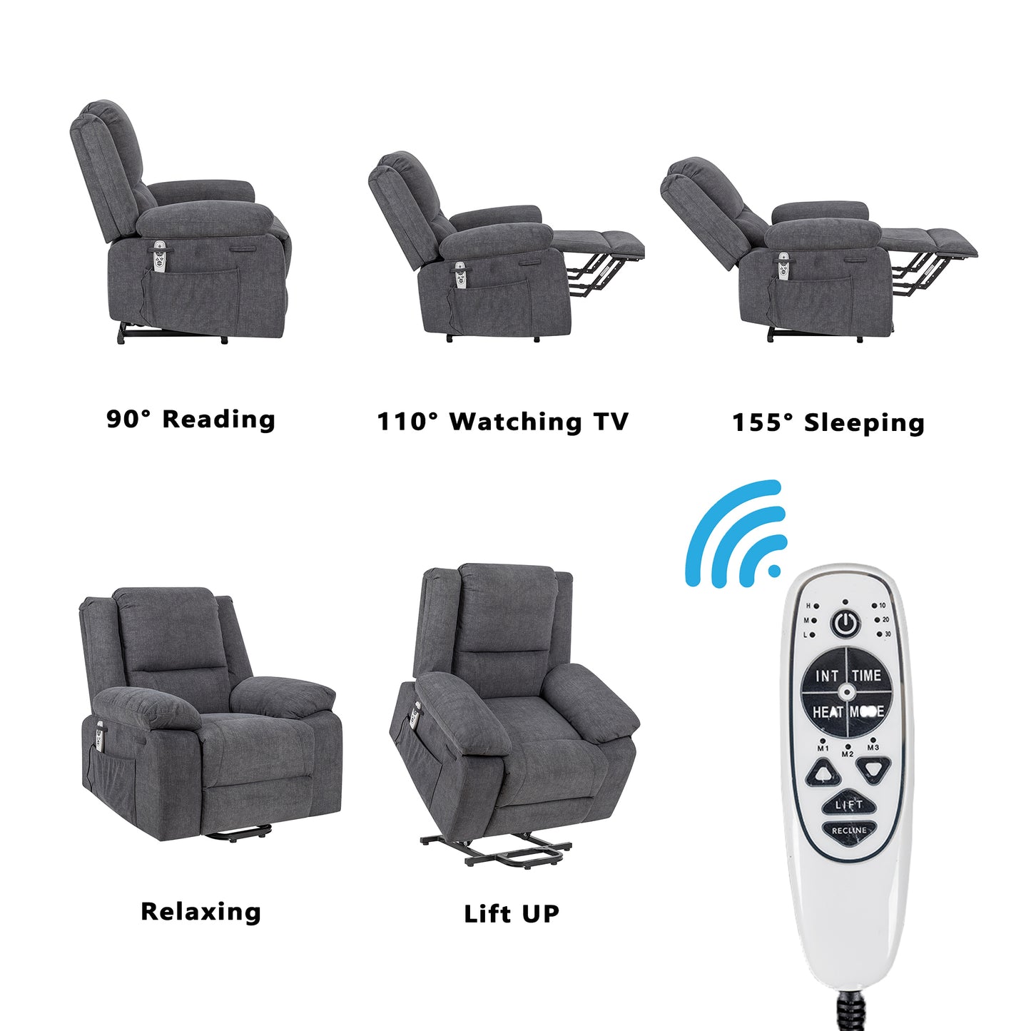 Electric Power Recliner Chair With Massage, Lumbar Heating, and Multi-function Lift, Adjustable Angle and Side Pocket