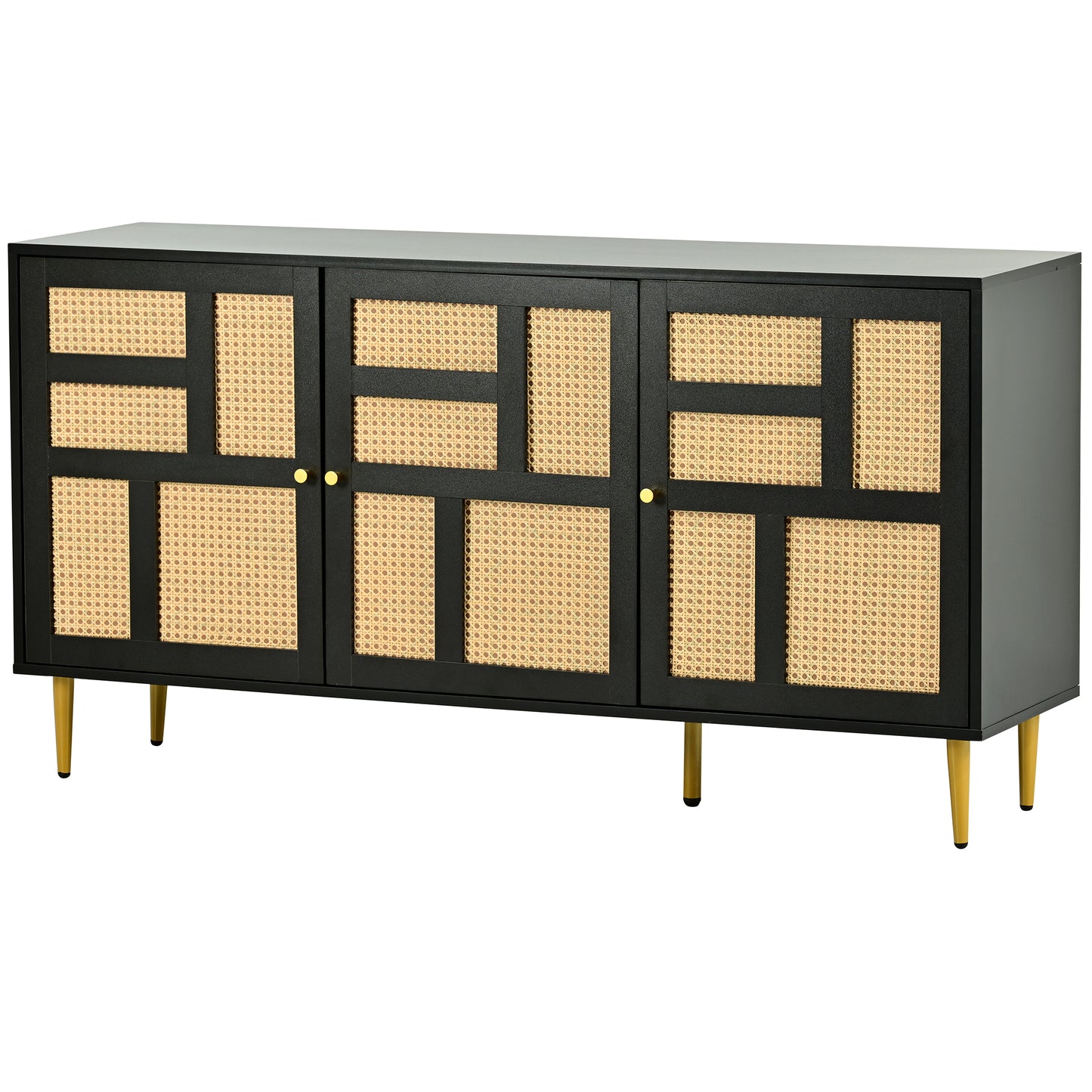 Modern Entertainment Console Table with Rattan Doors for TVs up to 55