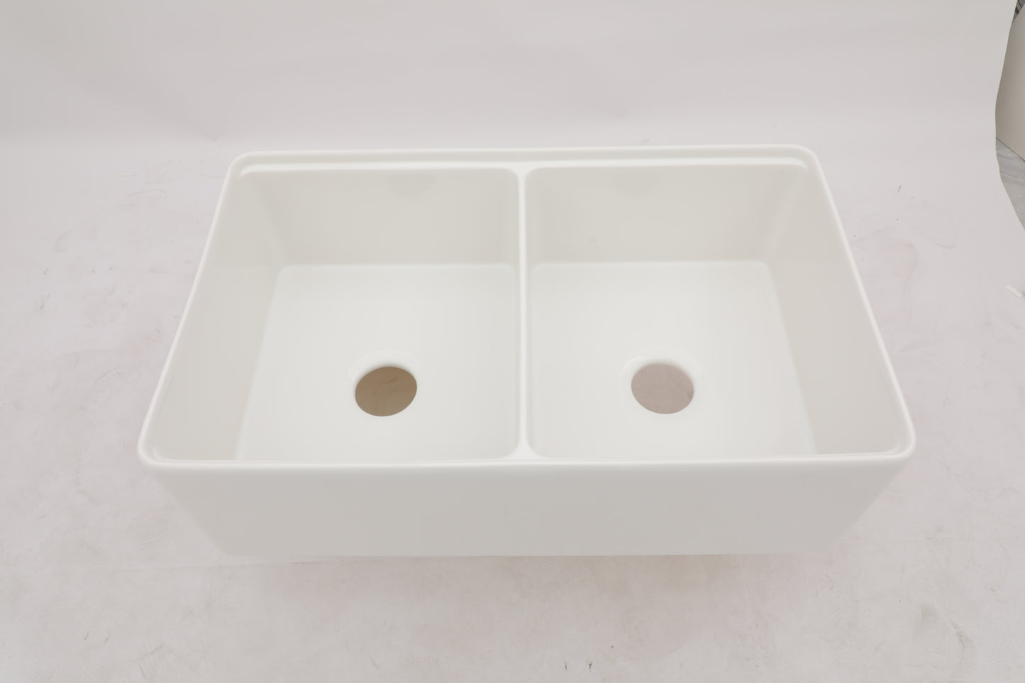 White Ceramic Double Bowl Farmhouse Kitchen Sink Workstation - 33 Deep White Farm Sink