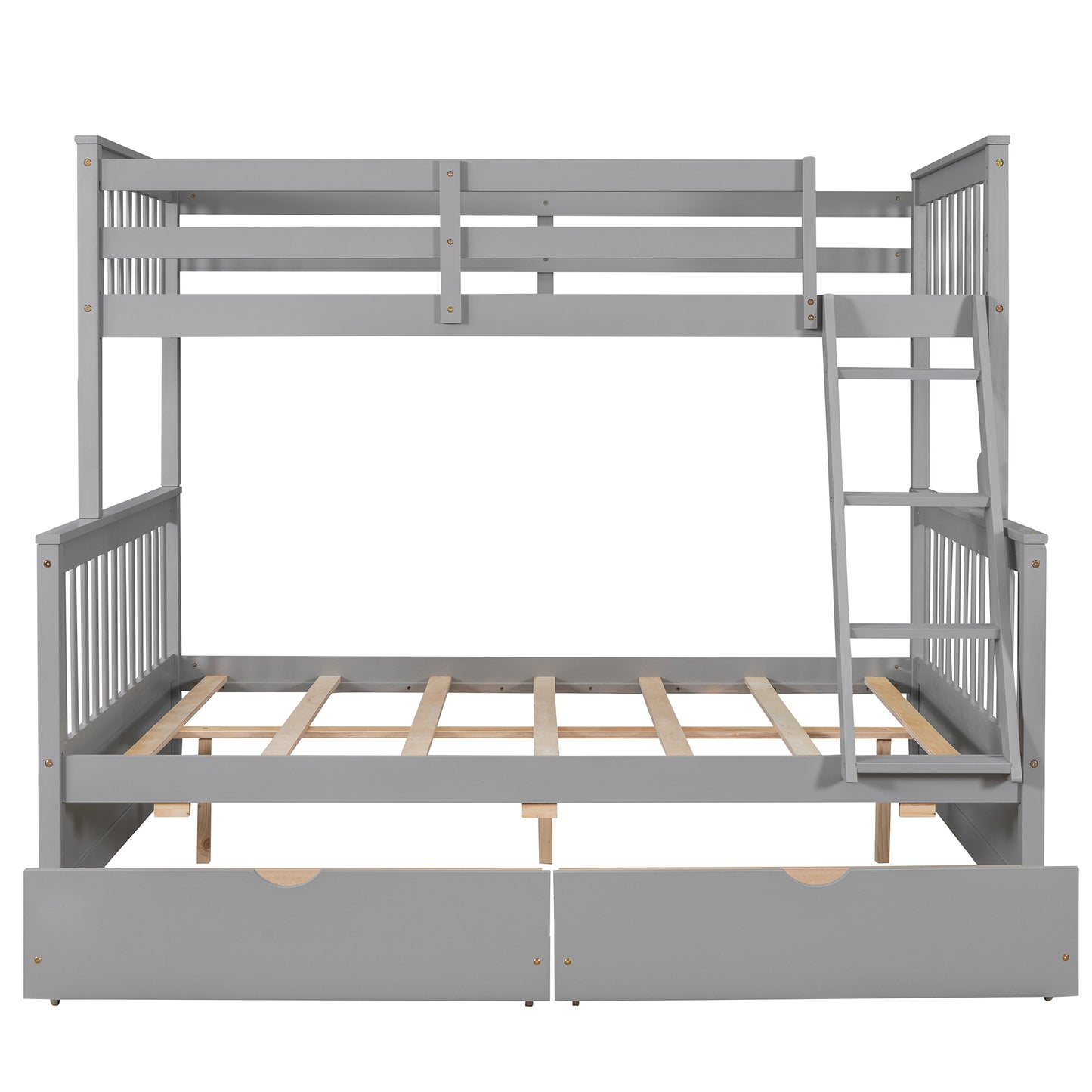 Gray Twin/Full Bunk Bed with Ladders and Storage Drawers