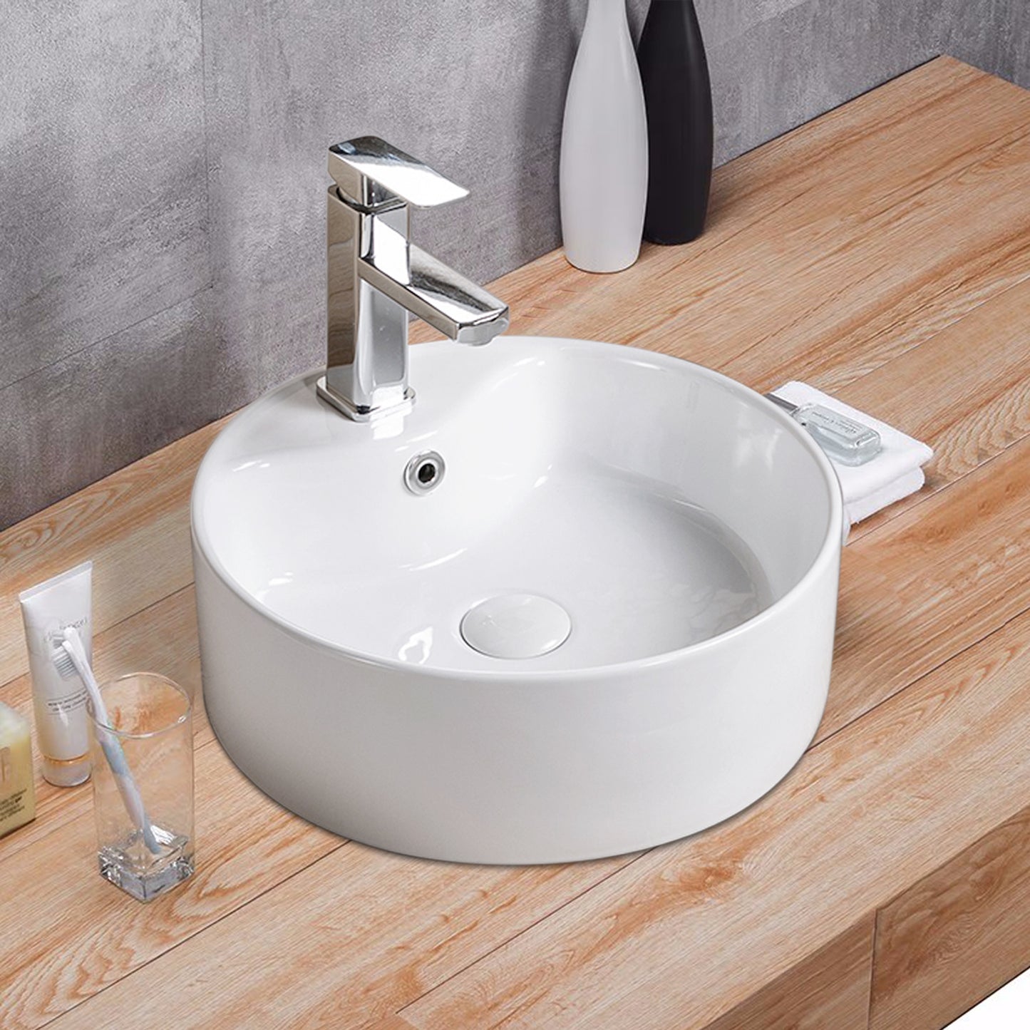 Vessel Bathroom Sink Basin in White Ceramic