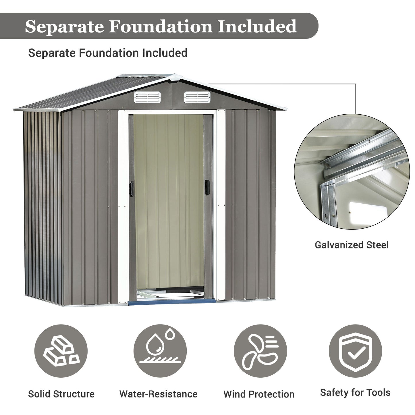 Patio 6ft x4ft Bike Shed Garden Shed, Metal Storage Shed with Lockable Door, Tool Cabinet with Vents and Foundation for Backyard, Lawn, Garden, Gray