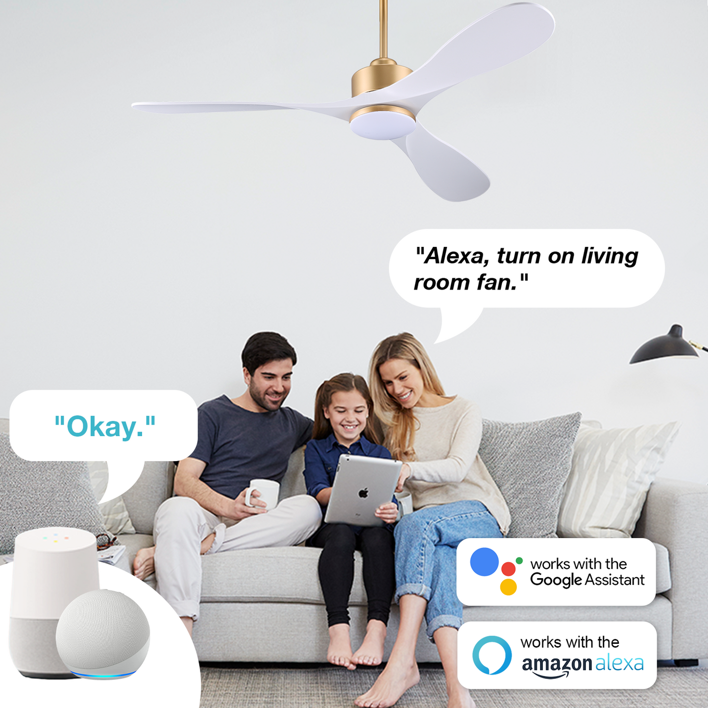 Modern Smart Ceiling Fan with Color-Changing LED Lights