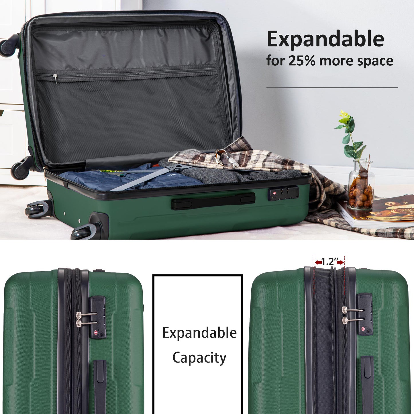 Expandable  Spinner Wheel 2 Piece Luggage Set ABS Lightweight Suitcase with TSA Lock 20inch+24inch