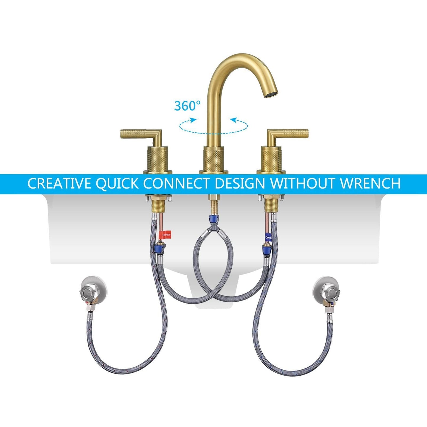 Luxury Brushed Gold Bathroom Faucet with Double Handle Configuration