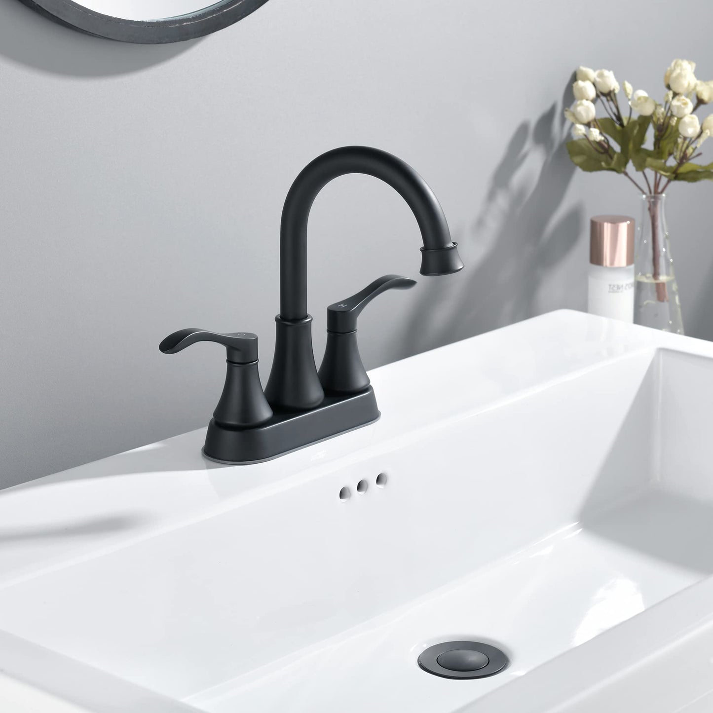 2-Handle Matte Black Bathroom Faucet with Stainless Steel Pop-Up Drain Sets for Centerset RV Bathroom