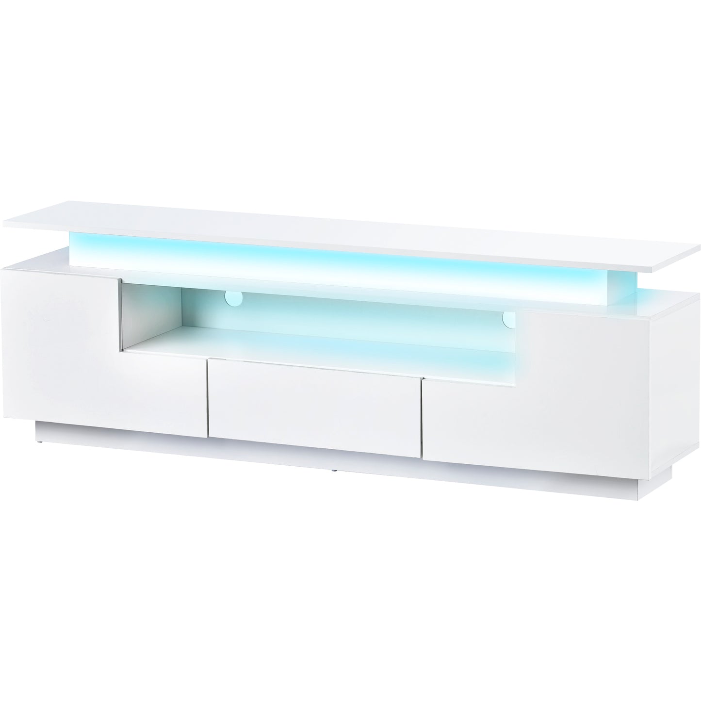 Sleek White LED TV Stand with Color Changing Lights & Ample Storage Space