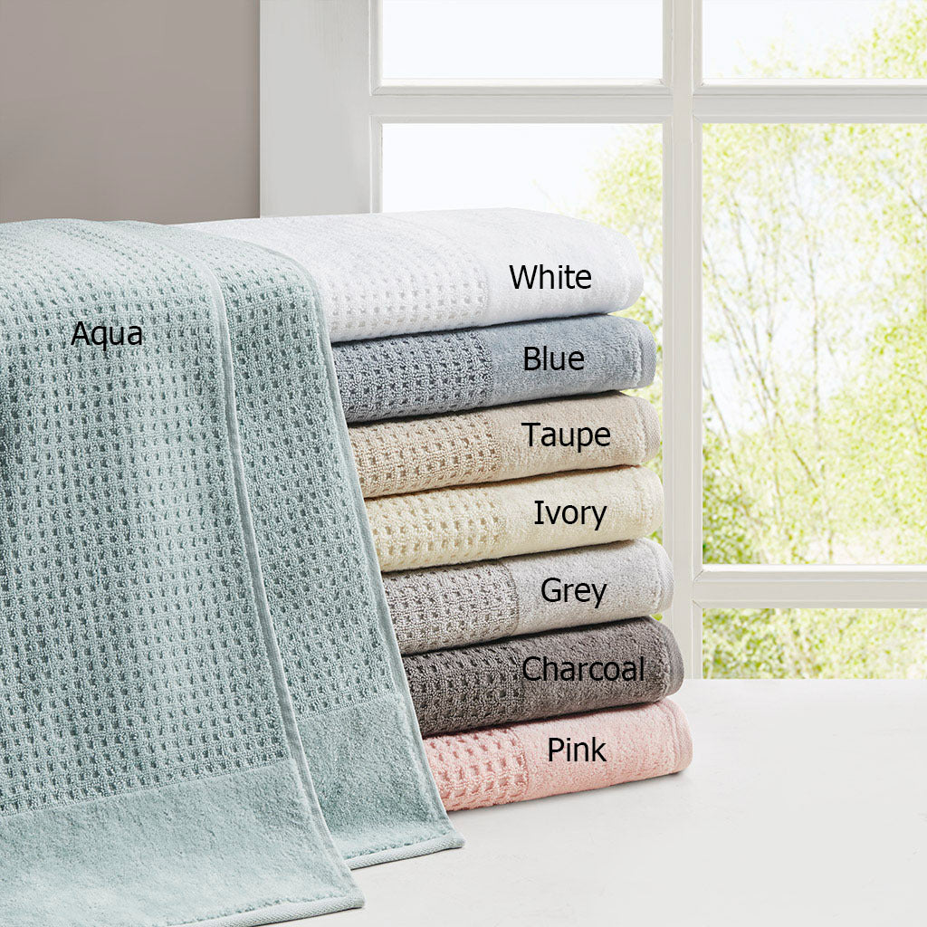 Luxurious Cotton Waffle Jacquard Bath Towel Set with Antimicrobial Protection - 6 Piece Set